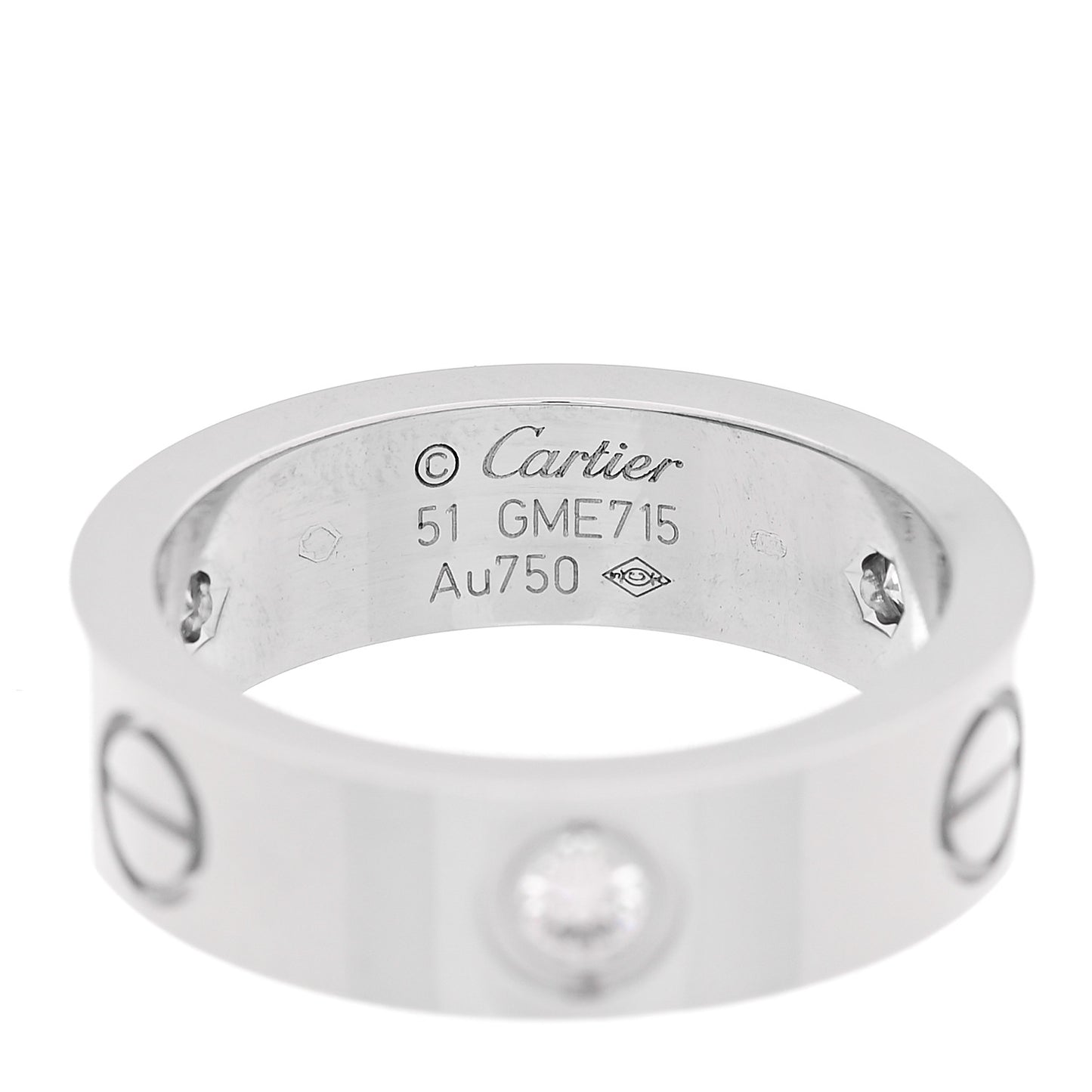 18K White Gold 3 Diamond 5.5mm LOVE Ring 51 5.75