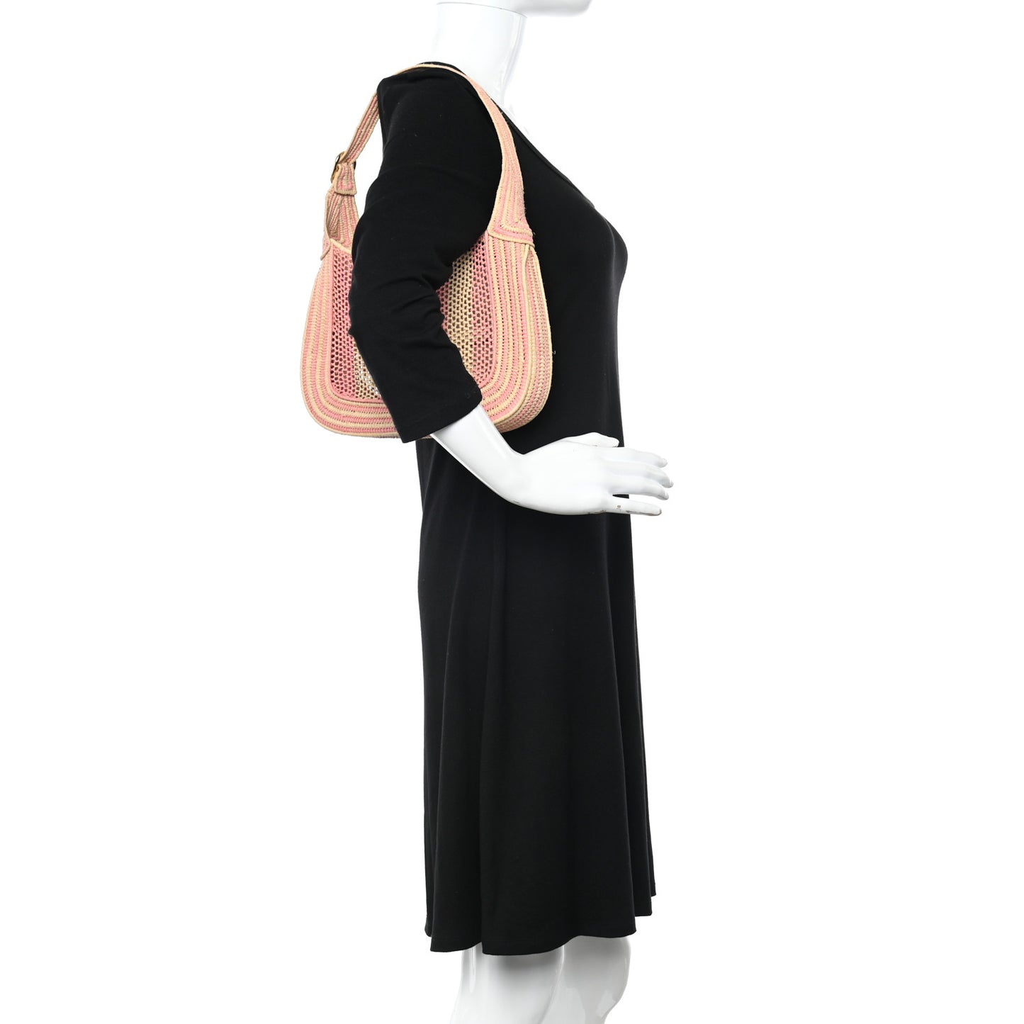 Raffia Woven Striped Small Jackie 1961 Hobo Pink White