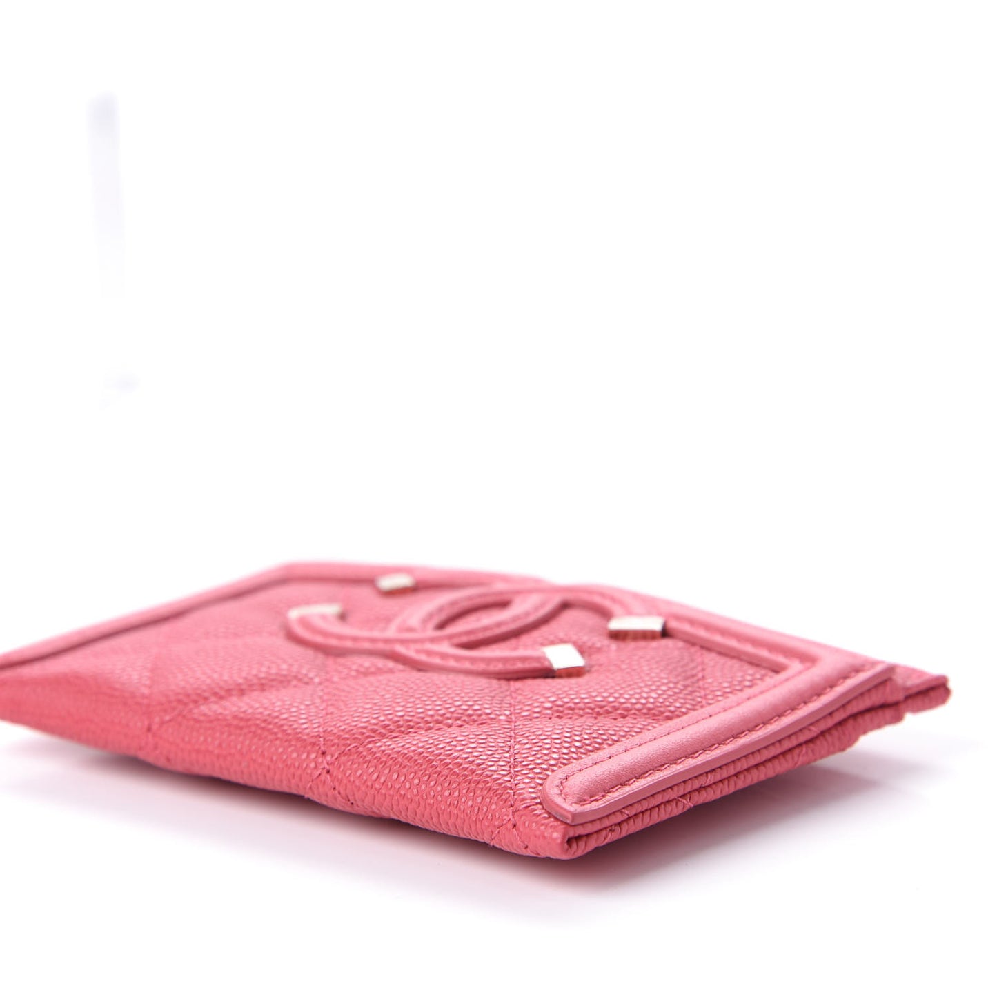 Caviar Quilted Filigree Card Holder Pink