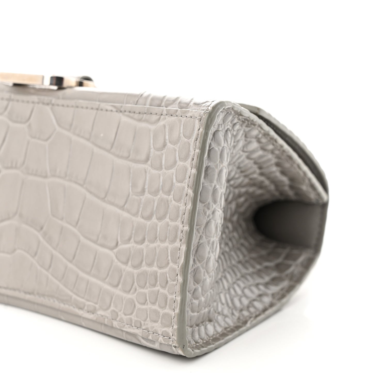 Shiny Calfskin Crocodile Embossed Small Hourglass Top Handle Bag Steel Grey