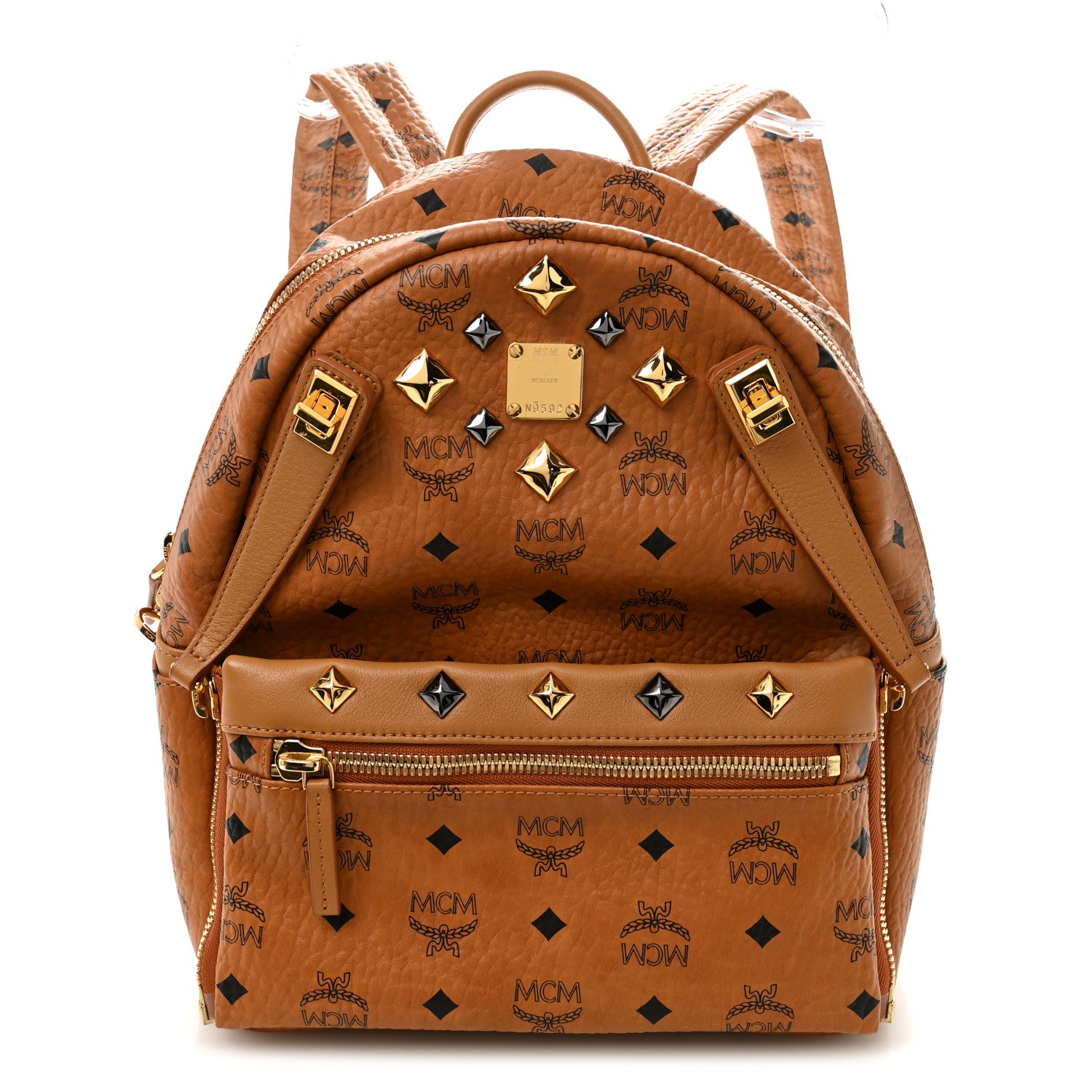dasein faux leather round studded fashion backpack MCM Visetos Studded Small Dual Stark Backpack Cognac 1867901 – FASHIONPHILE