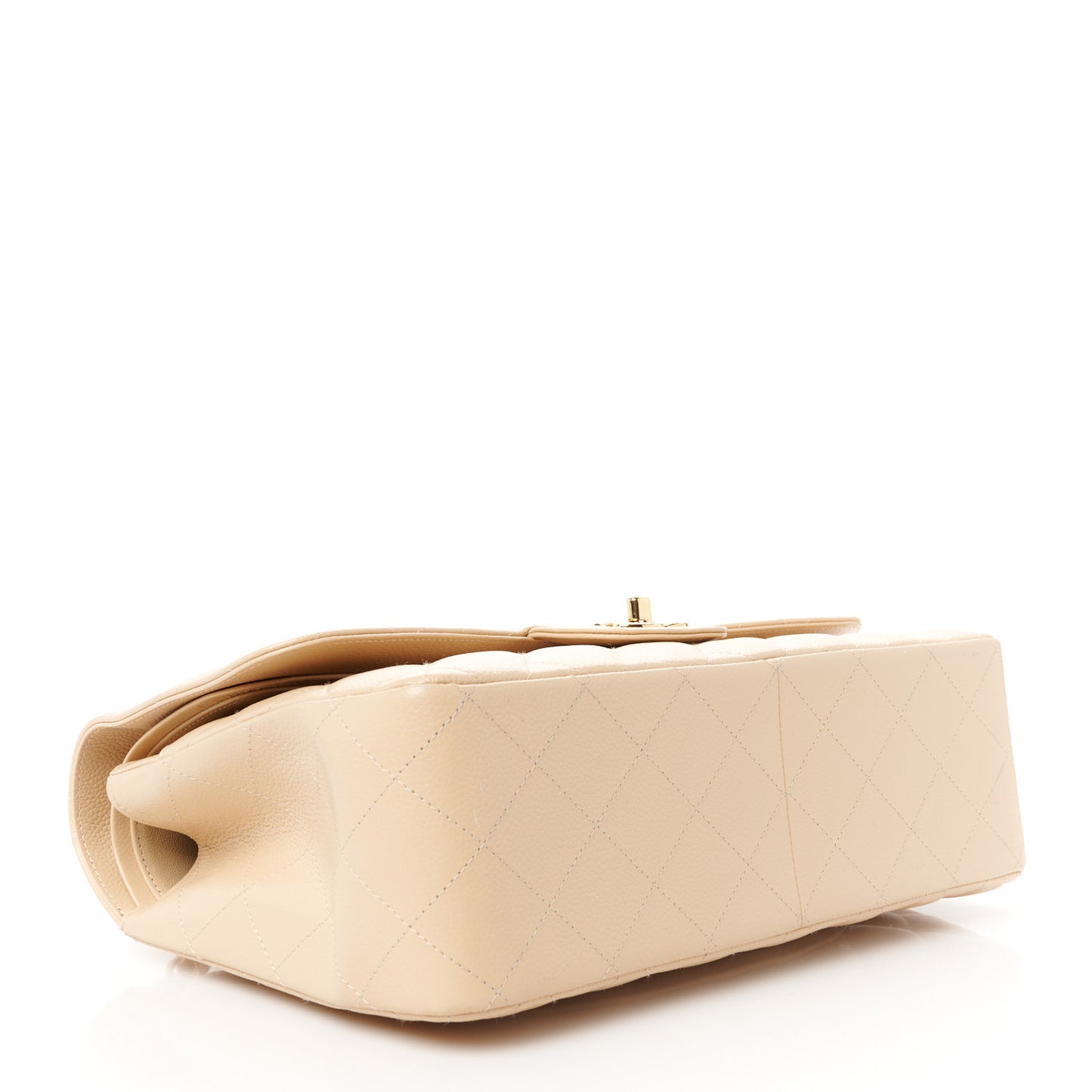 Caviar Quilted Jumbo Double Flap Beige