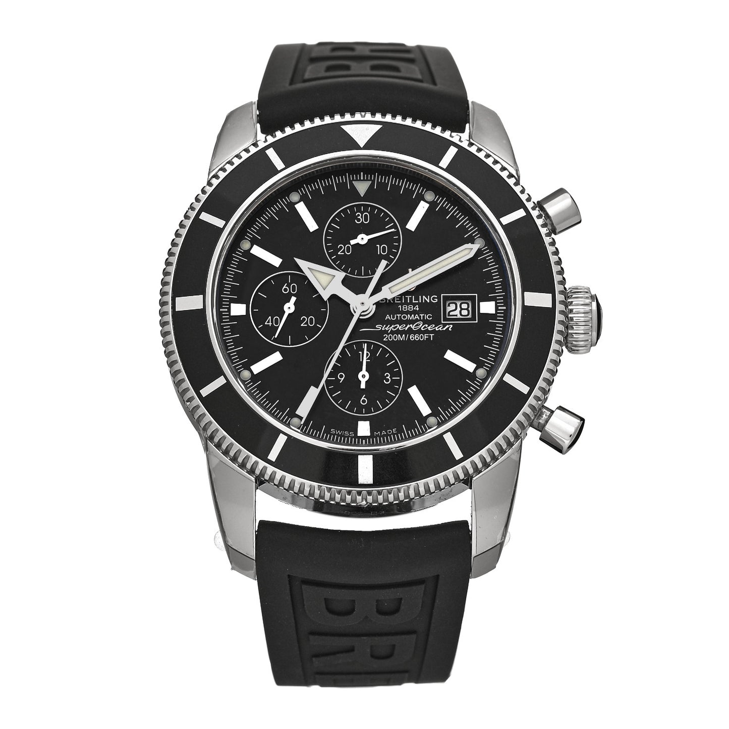 Stainless Steel Rubber 46mm Superocean Heritage II Chronograph Automatic Watch Black A13320