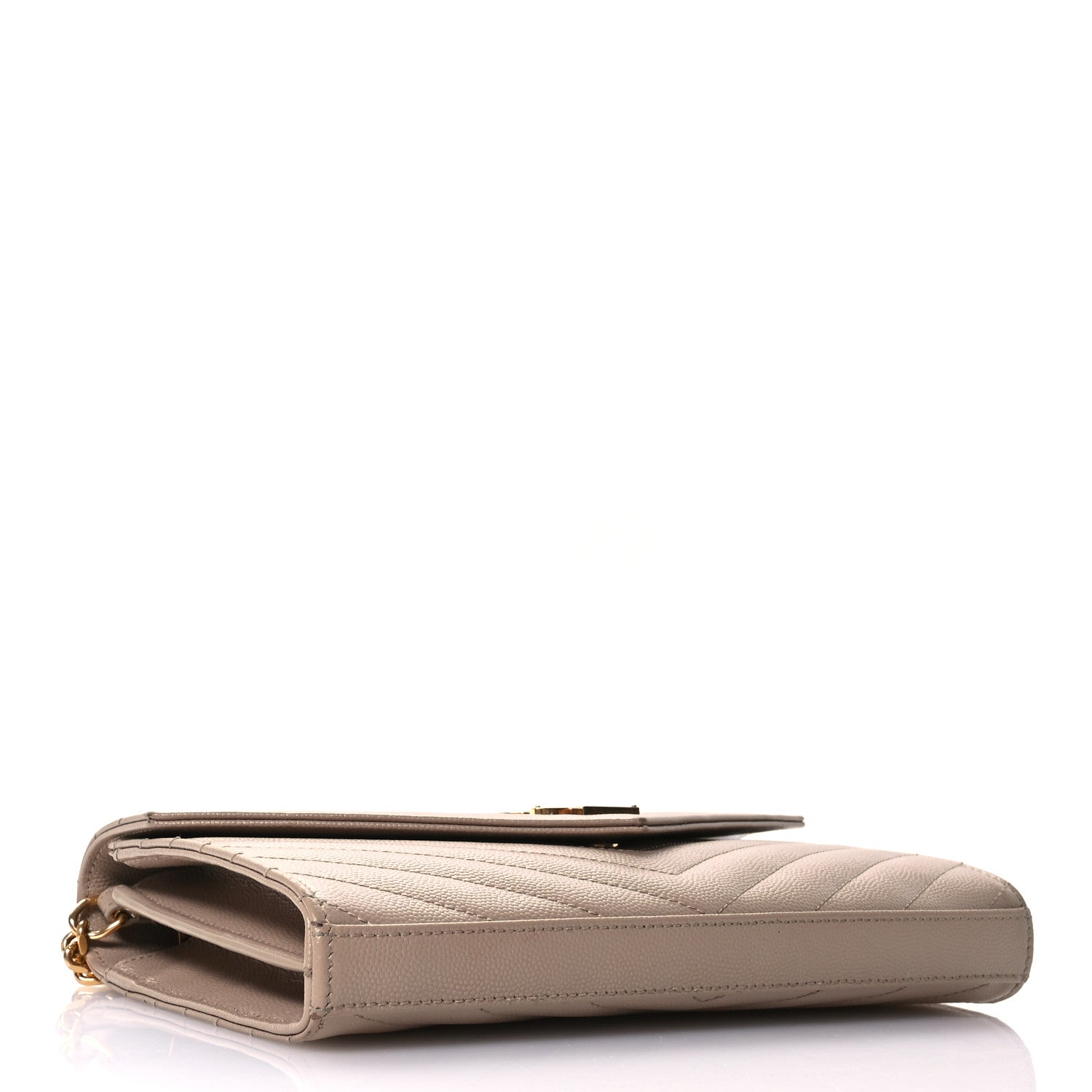 Saint Laurent Grain De Poudre Matelasse Chevron Monogram Chain Wallet Dark Beige 4 of 10