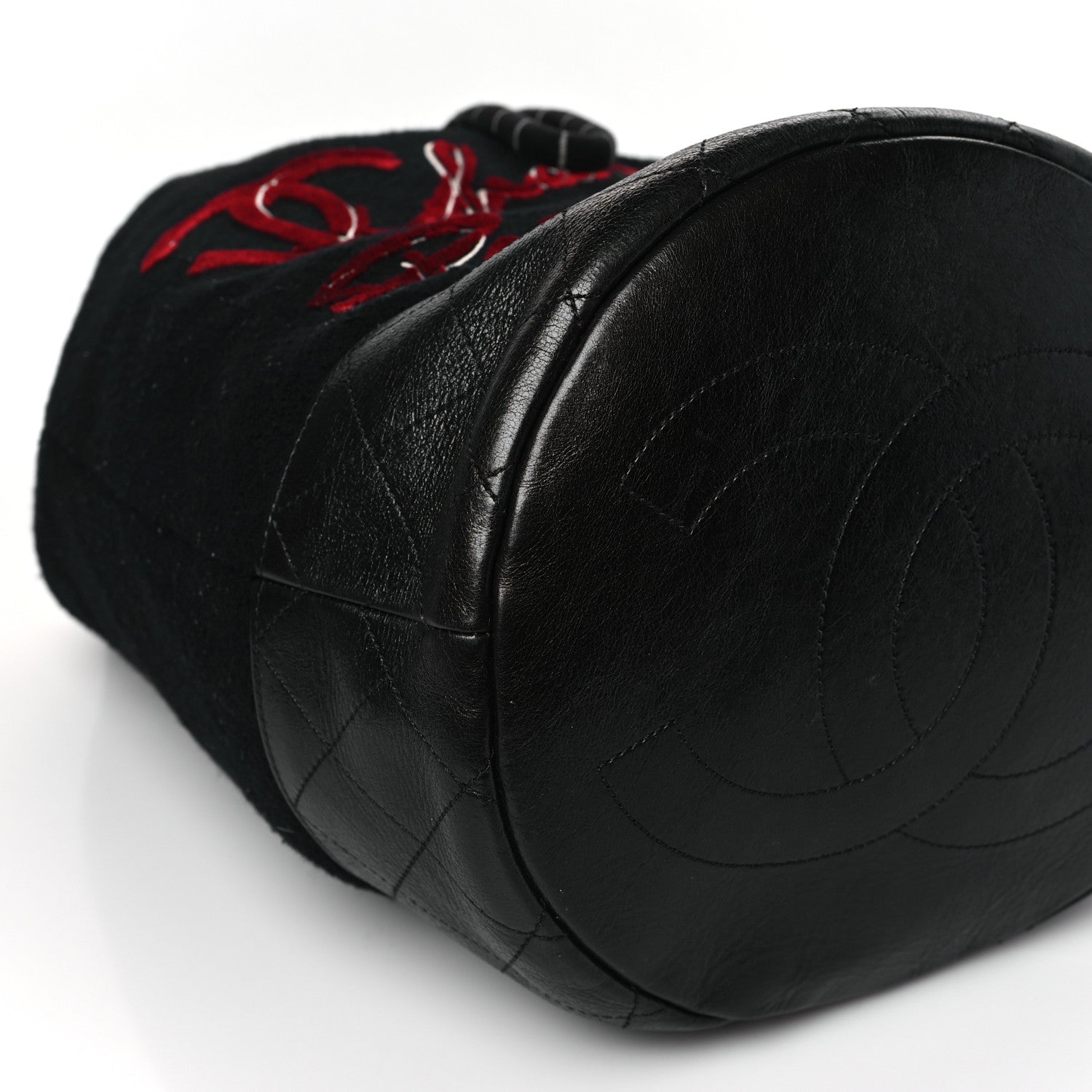 Chanel Wool Calfskin Embroidered Paris Hamburg Drawstring Backpack Black 7 of 8