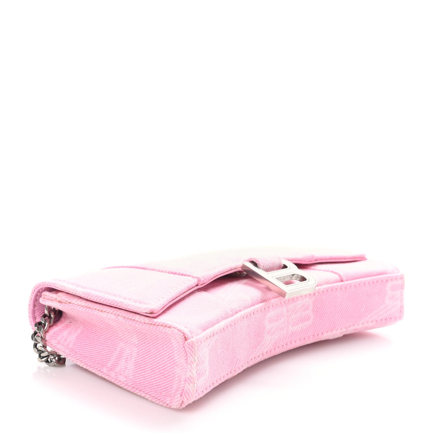 Washed Denim BB Monogram XS Hourglass Wallet On Chain Pink