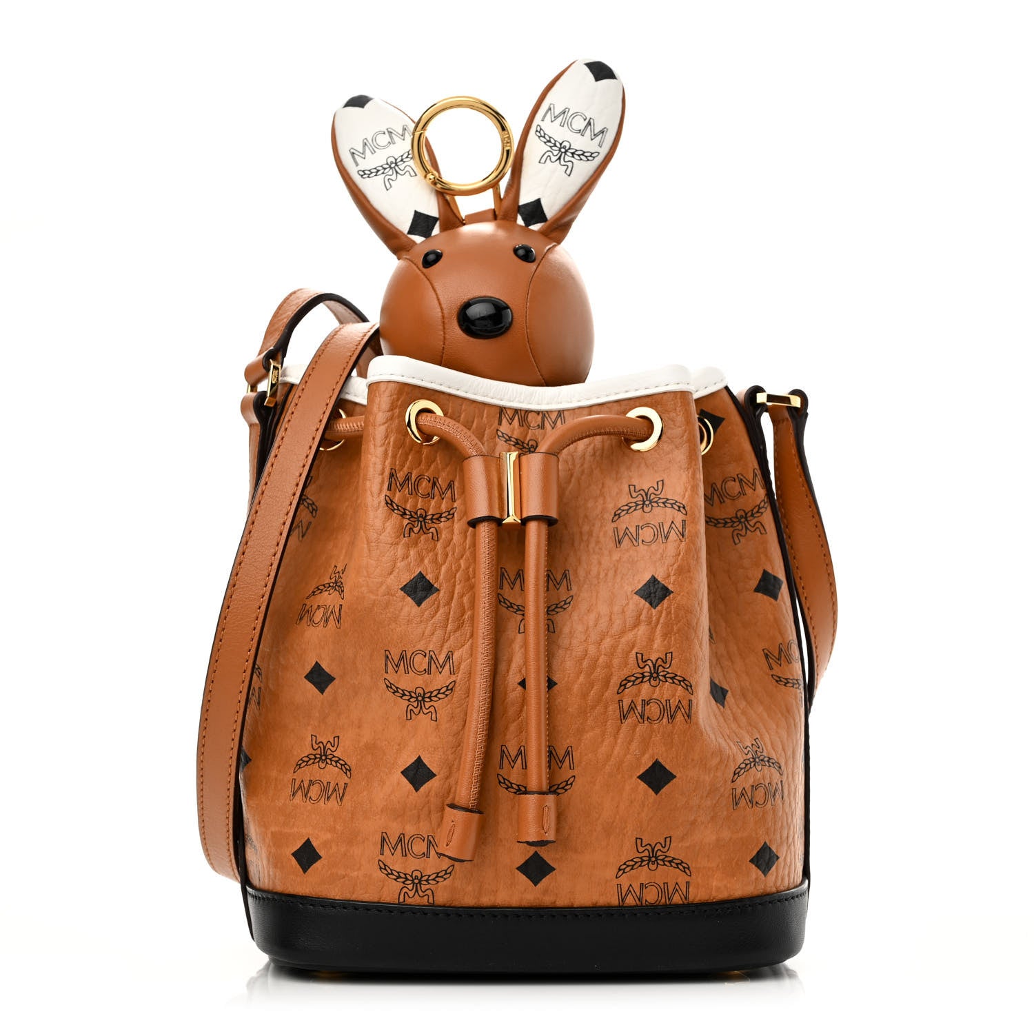 MCM Visetos Zoo Rabbit Drawstring Bucket Bag Cognac 1 of 10