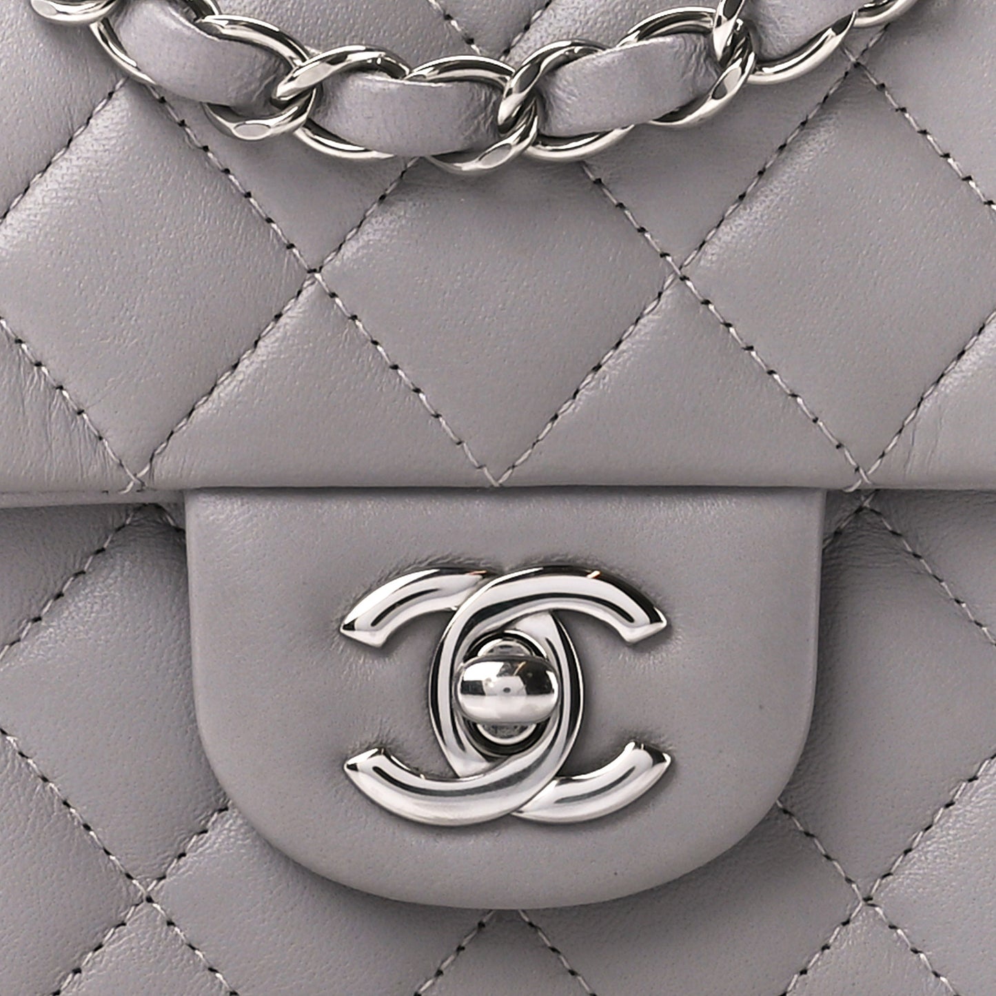 Lambskin Quilted Mini Rectangular Flap Grey