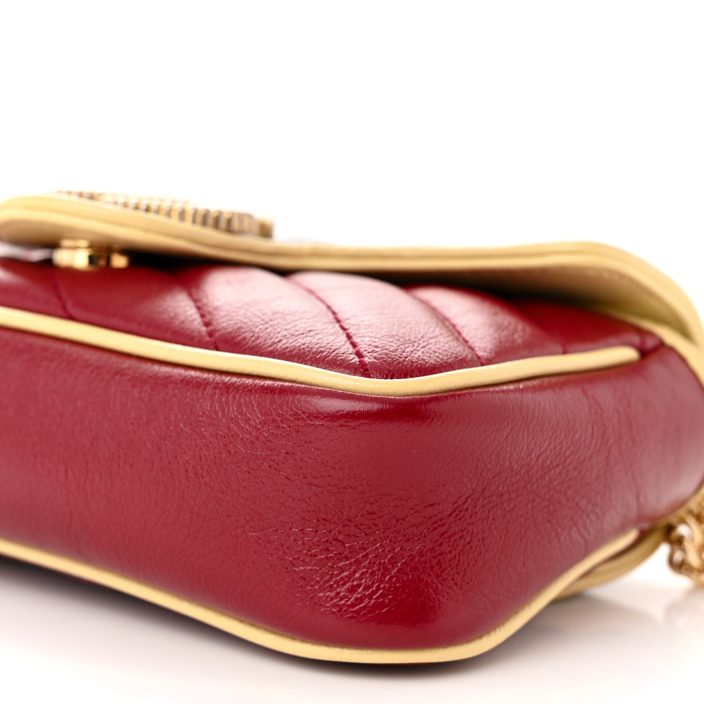 Azalea Calfskin Matelasse Diagonal Super Mini Torchon GG Marmont Shoulder Bag Blue Agata New Cherry Red Butter