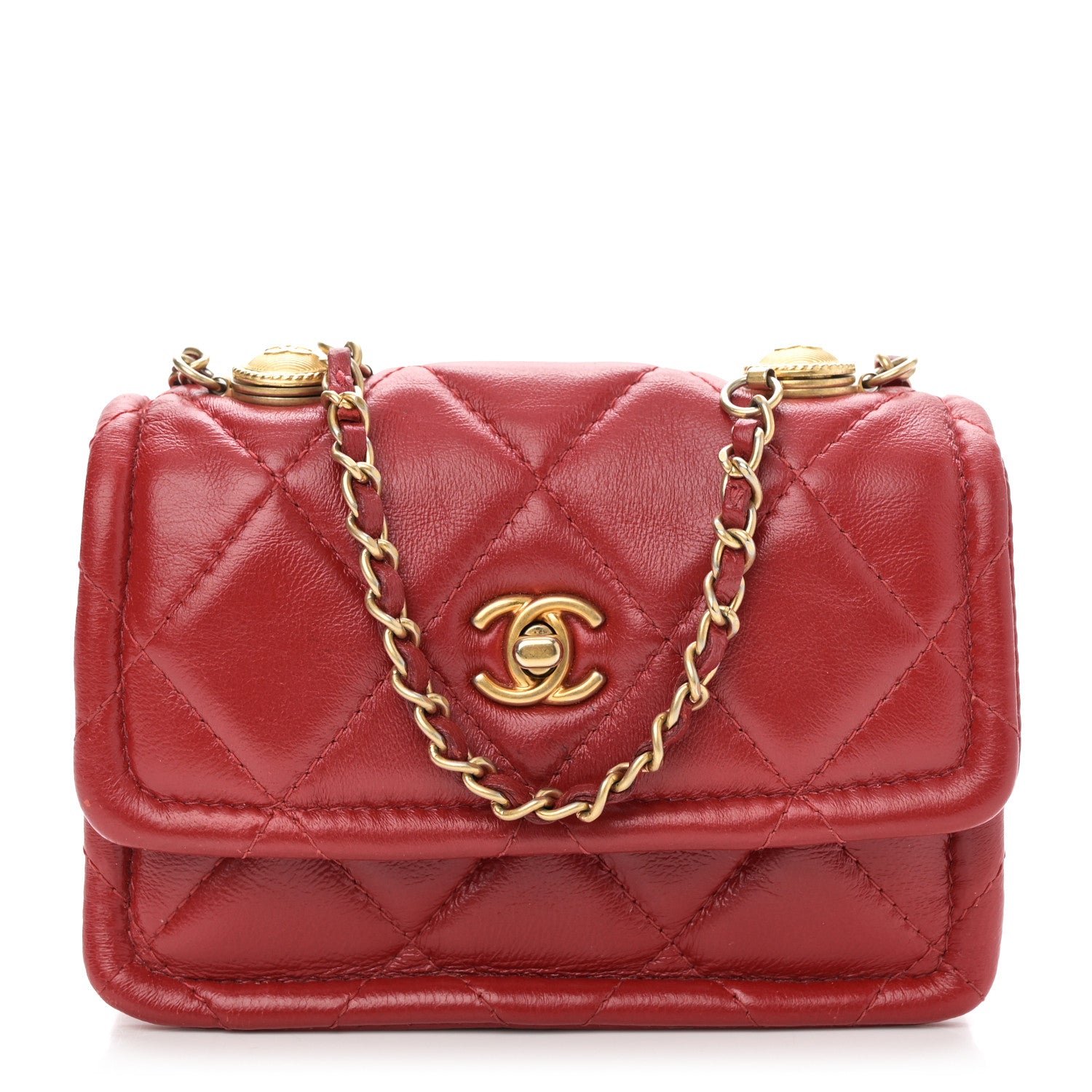 Chanel Shiny Lambskin Quilted Extra Mini Flap Red 1740683