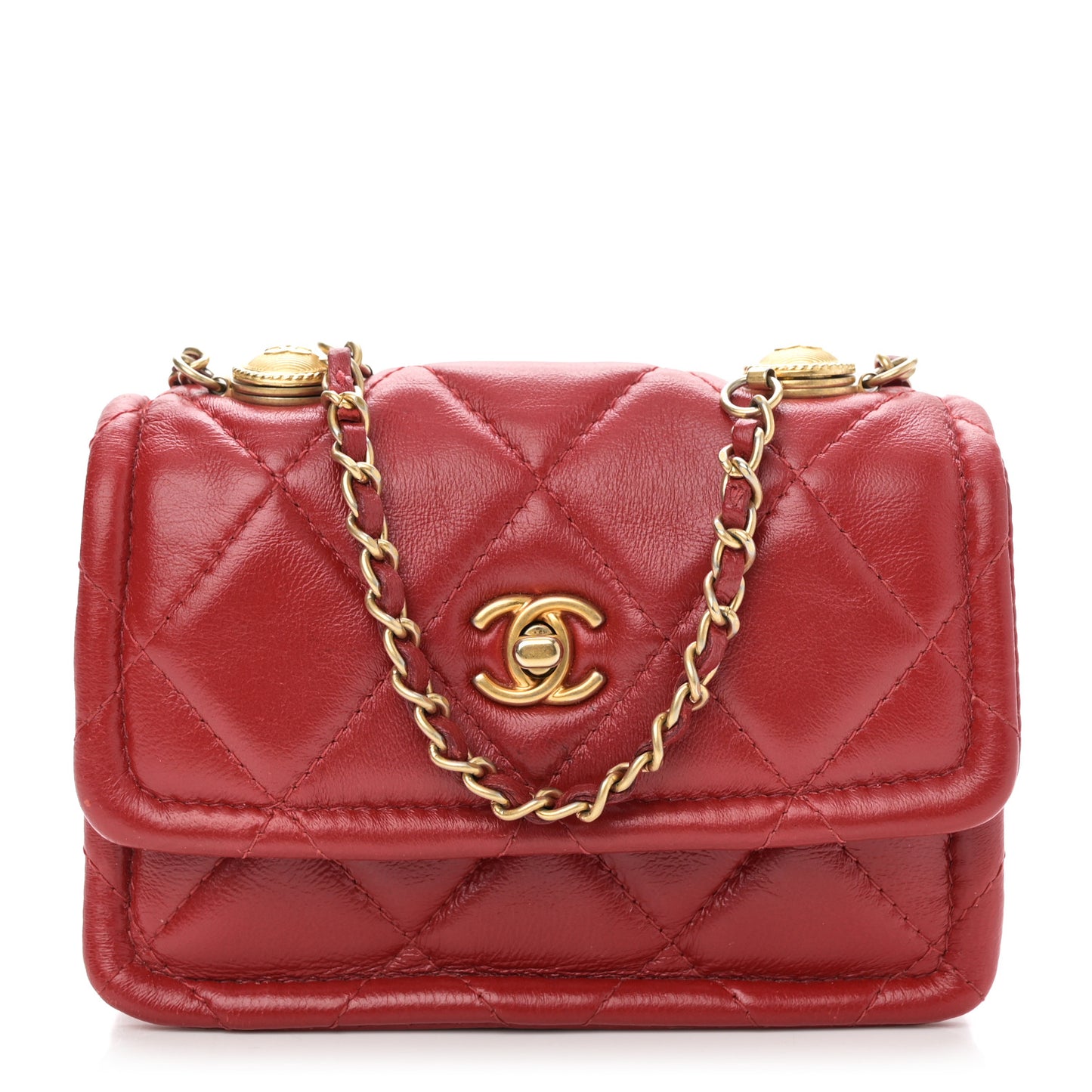 Shiny Lambskin Quilted Extra Mini Flap Red