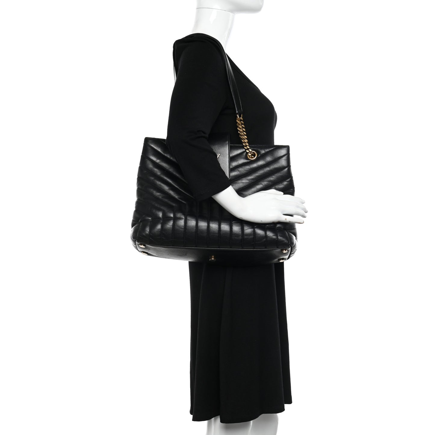Calfskin Y Quilted Monogram Large Loulou Shopper Black