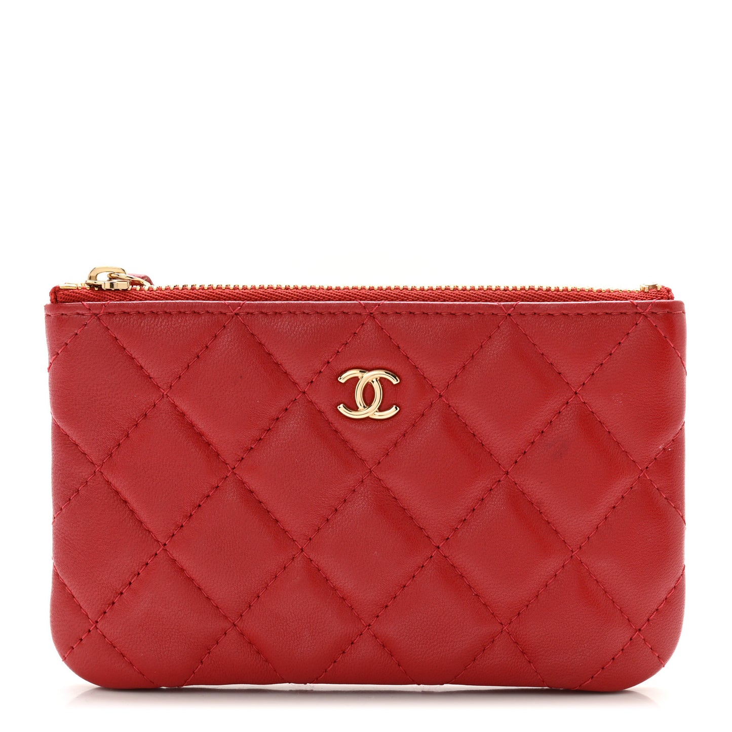Lambskin Quilted Small Cosmetic Case Red
