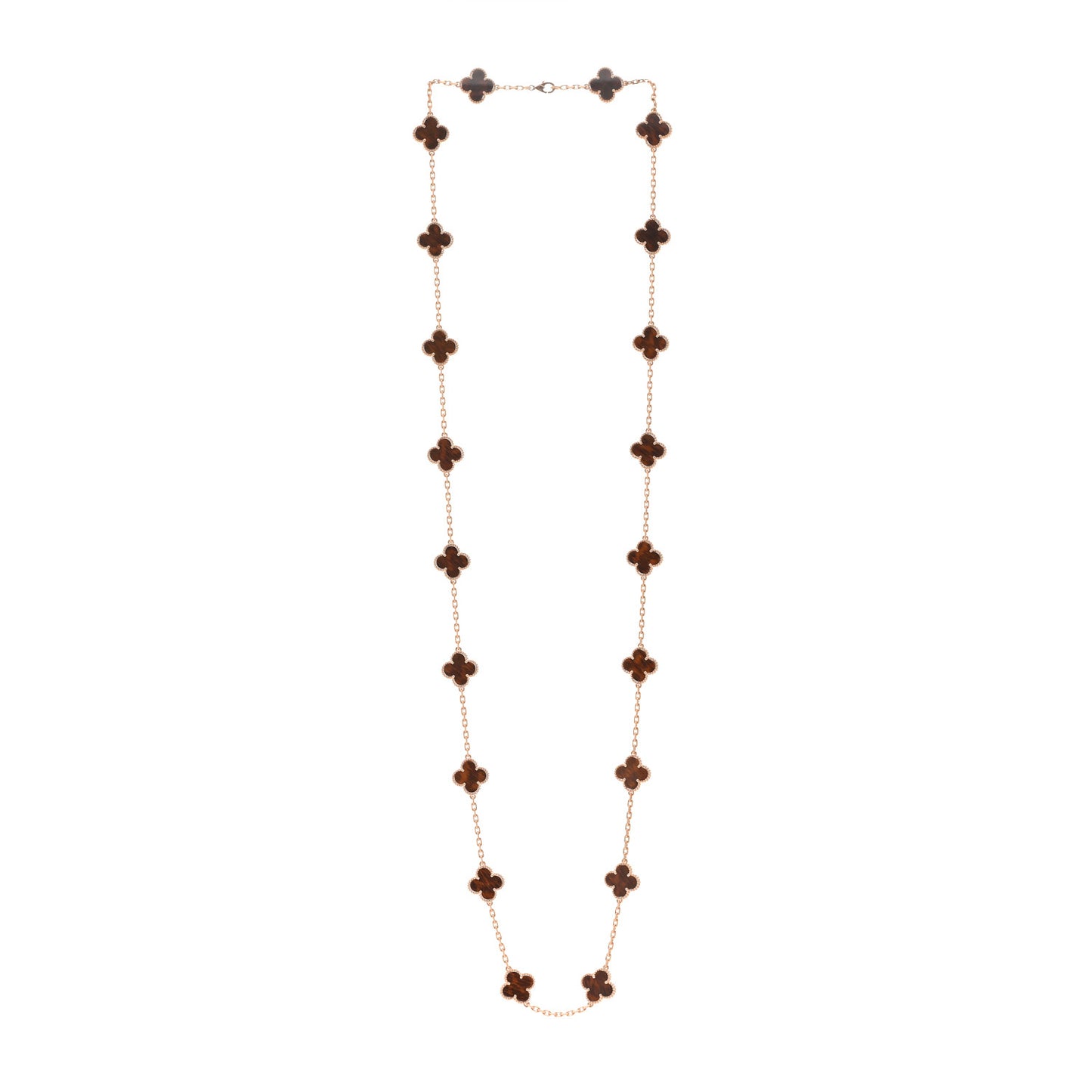 18K Rose Gold Letterwood 20 Motifs Vintage Alhambra Necklace