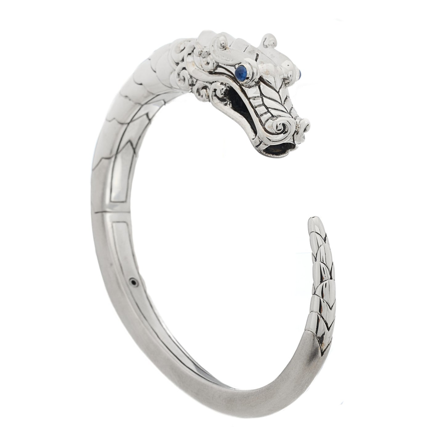 Sterling Silver Blue Sapphire Naga Dragon Cuff Bracelet