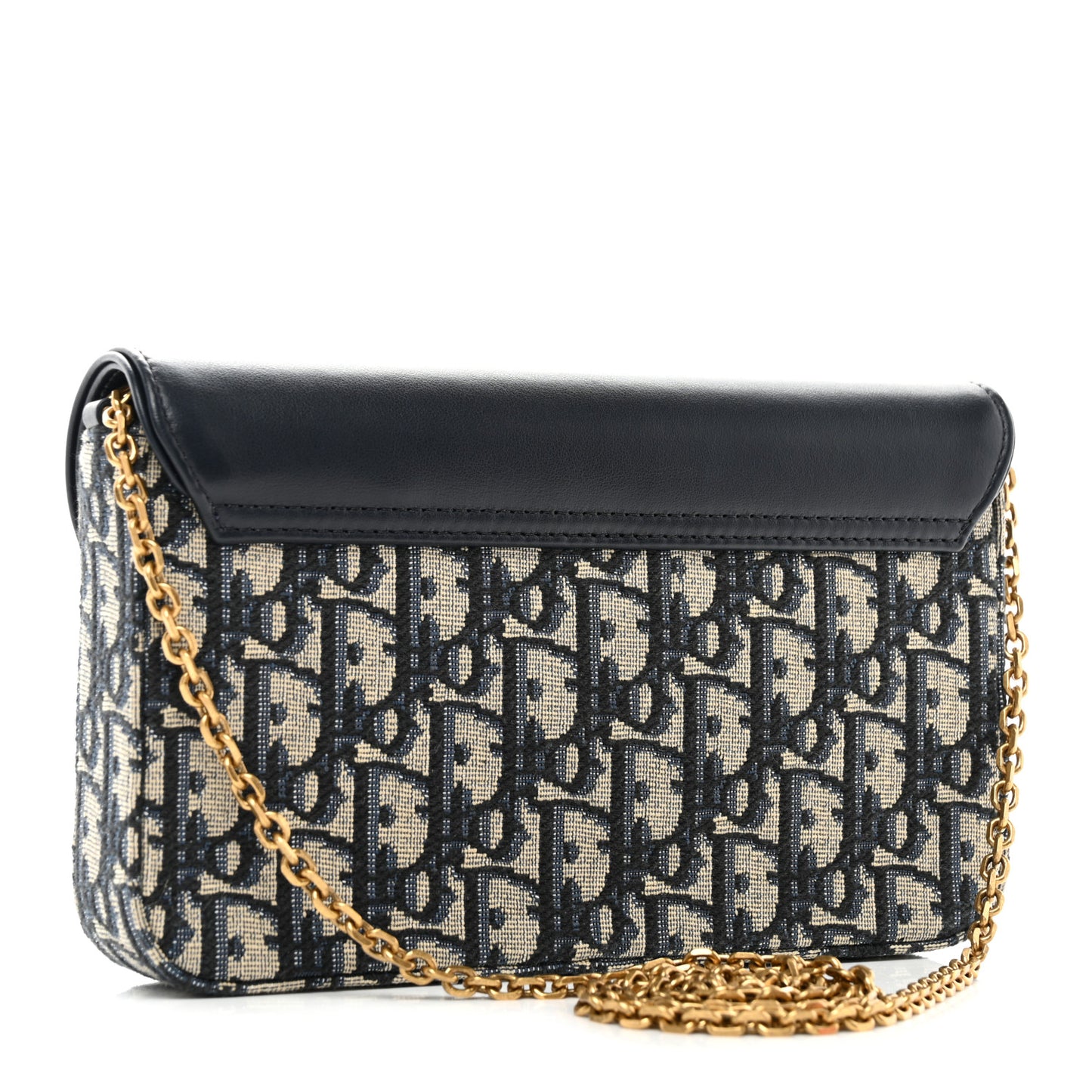 Oblique Smooth Calfskin Medium Saddle Pouch With Chain Blue