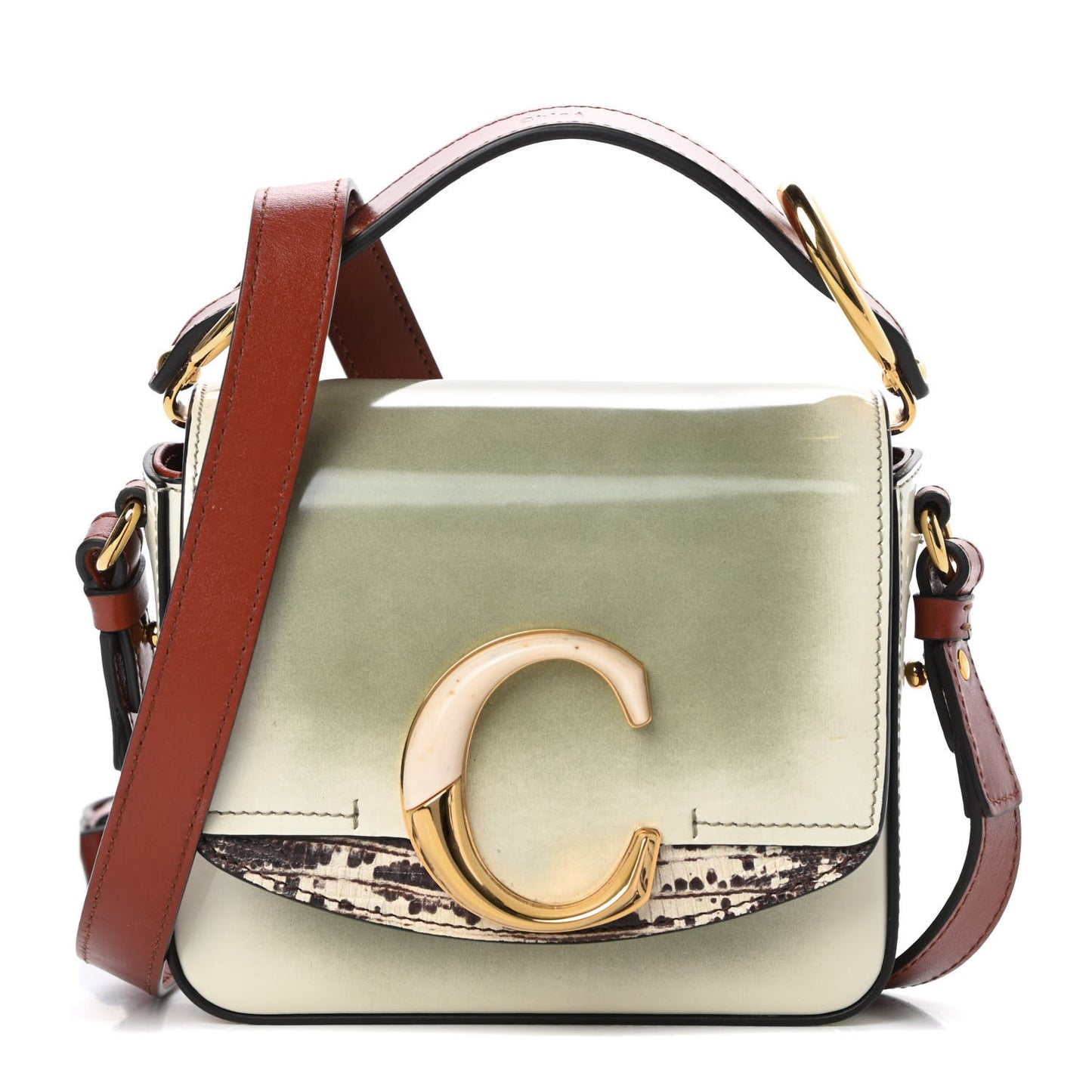 Shaded Glossy Calfskin Lizard Embossed Mini C Double Carry Antique Green