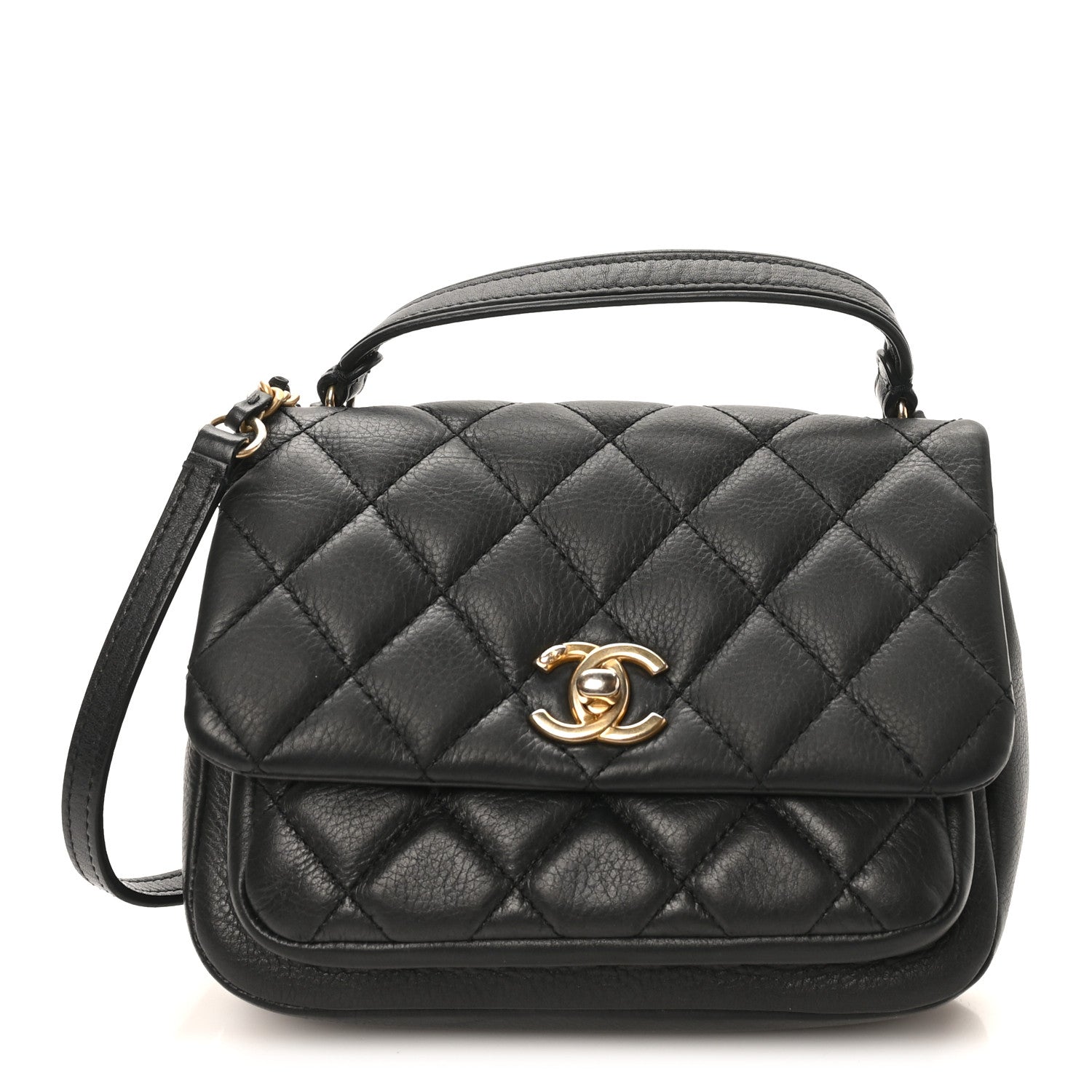 Chanel Calfskin Quilted Top Handle Flap Black 1835473 – FASHIONPHILE