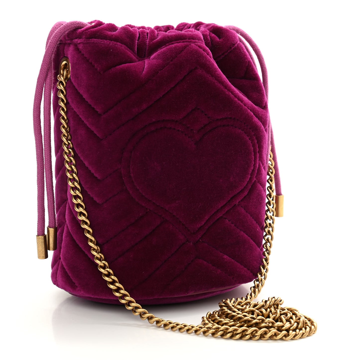 Velvet Matelasse Mini GG Marmont 2.0 Bucket Bag Fuchsia Violet Cyclamen