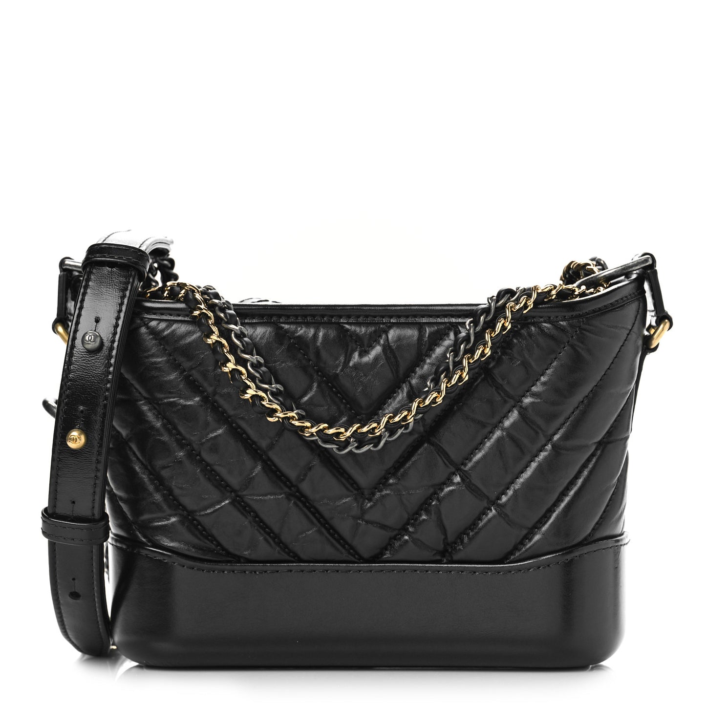Aged Calfskin Chevron Quilted Small Gabrielle Hobo Black