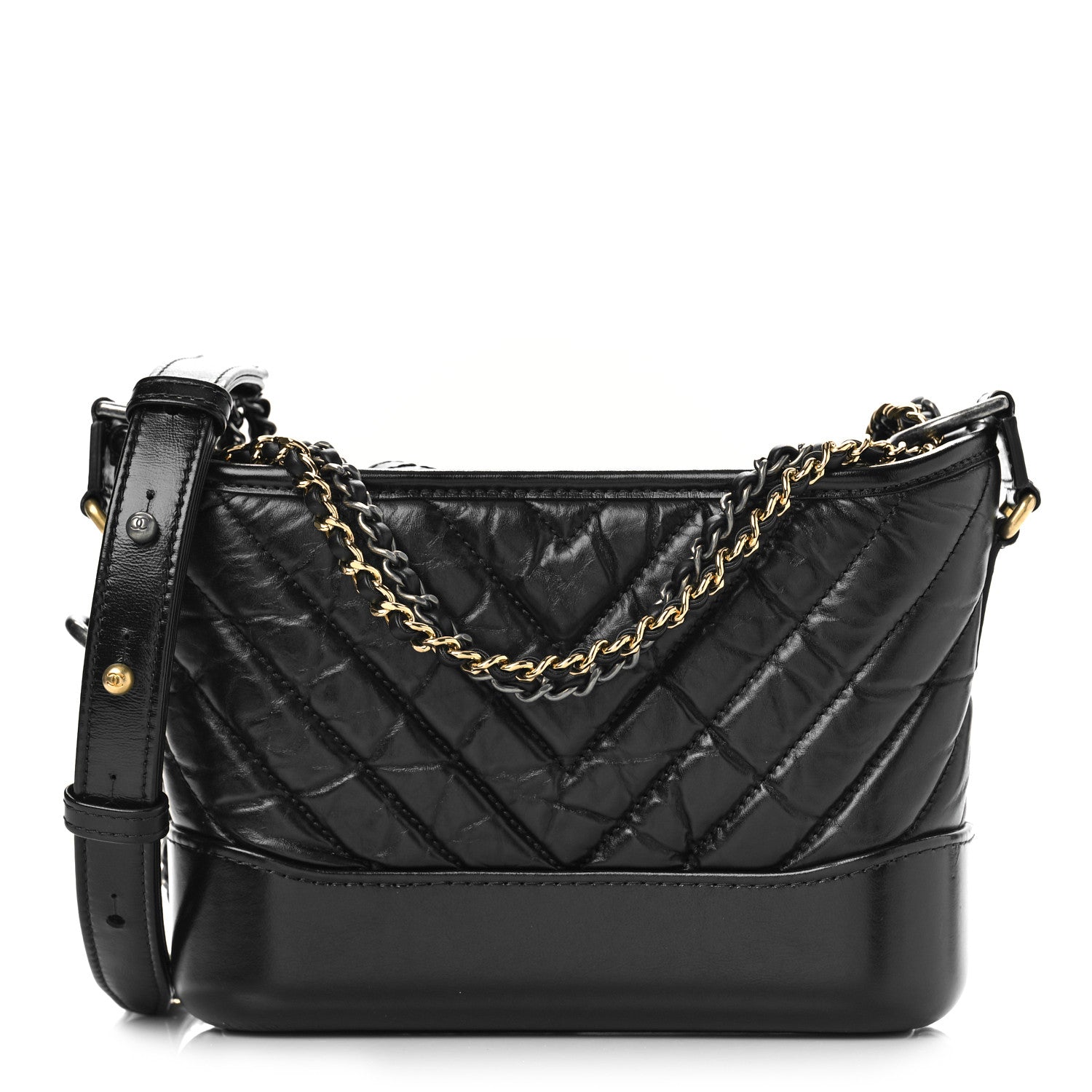 Chanel Aged Calfskin Chevron Quilted Small Gabrielle Hobo Black 1 of 10
