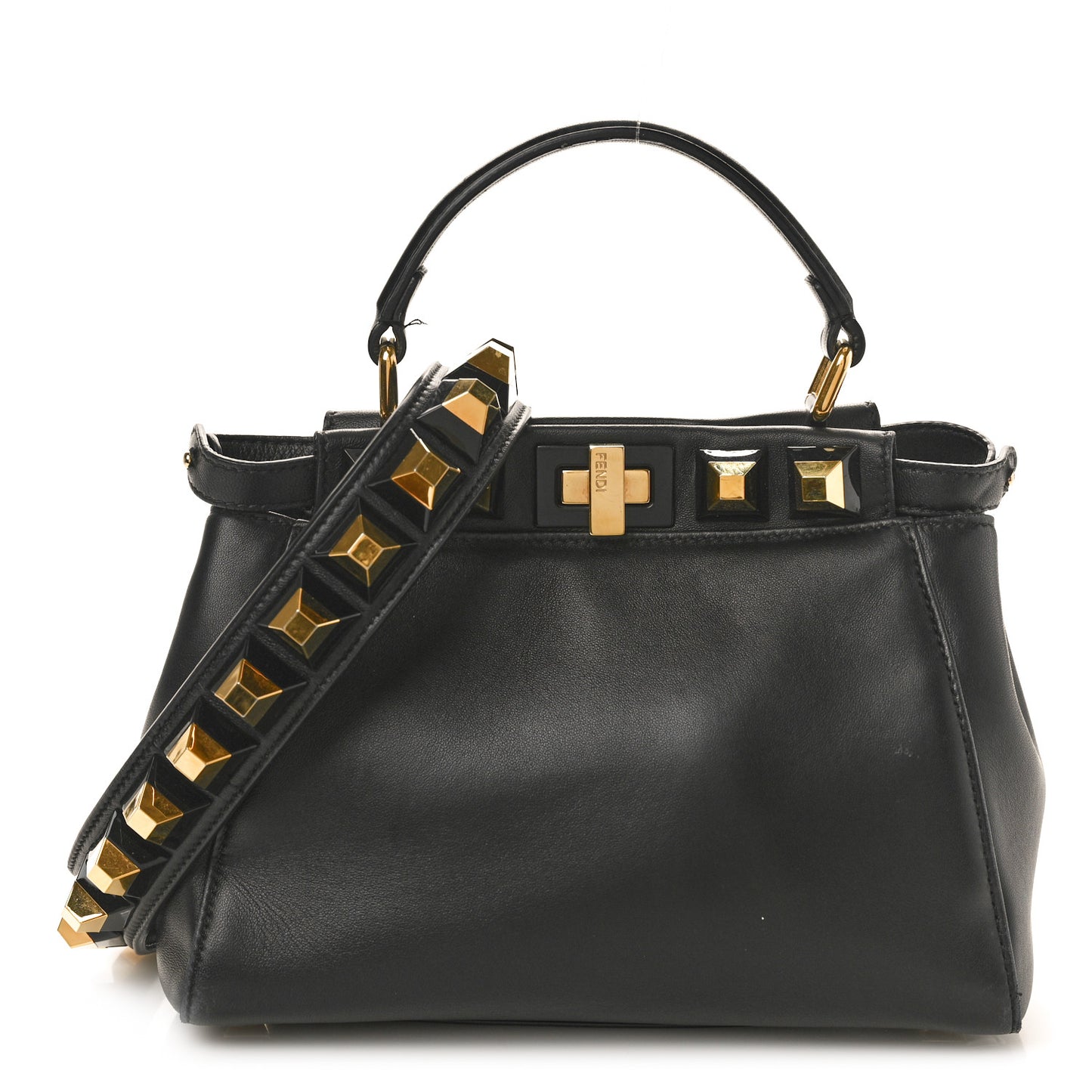 Nappa Studded Mini Peekaboo Iconic Satchel Black