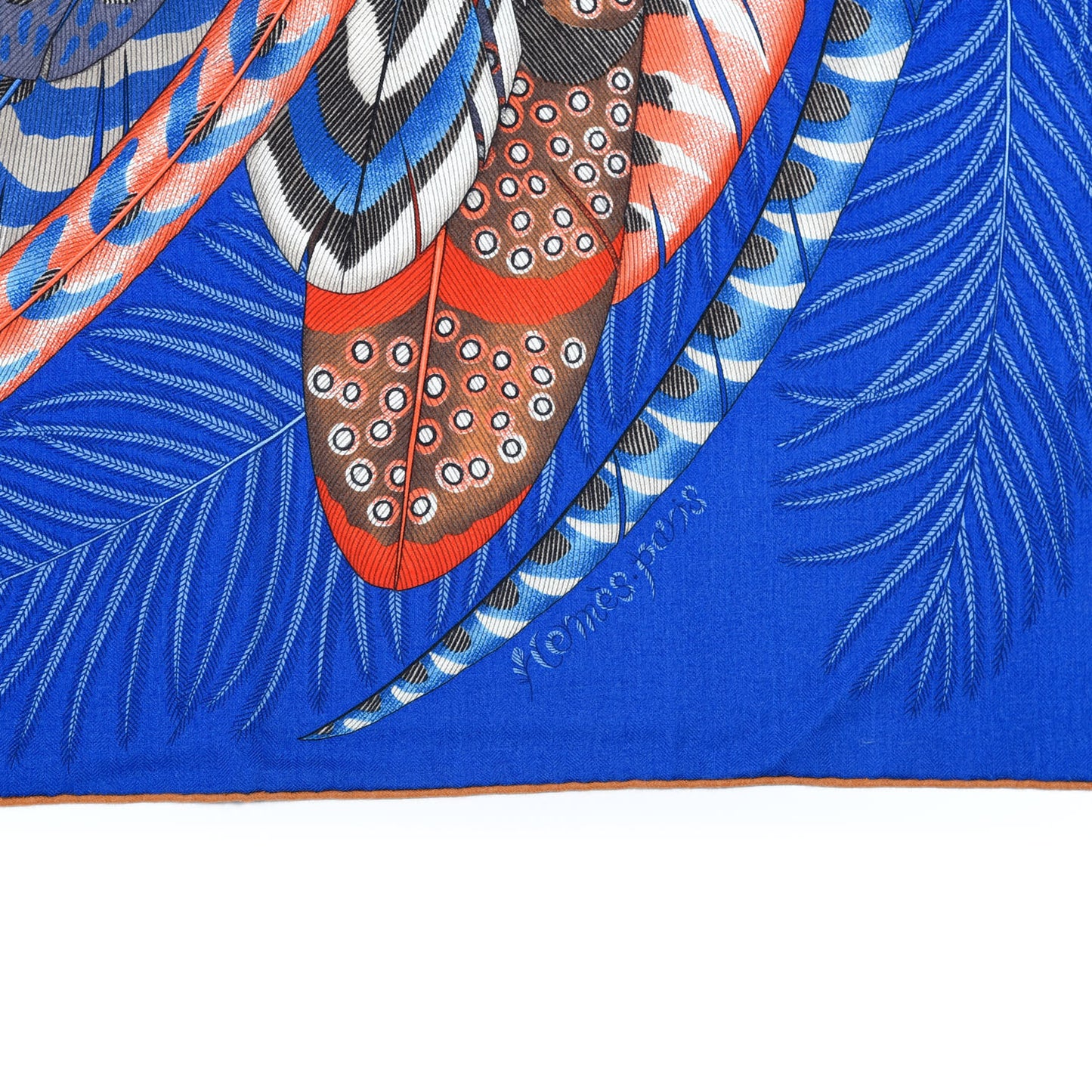 Cashmere Silk Plumes En Fete Shawl 140 Bleu Roy Jaune Rouge