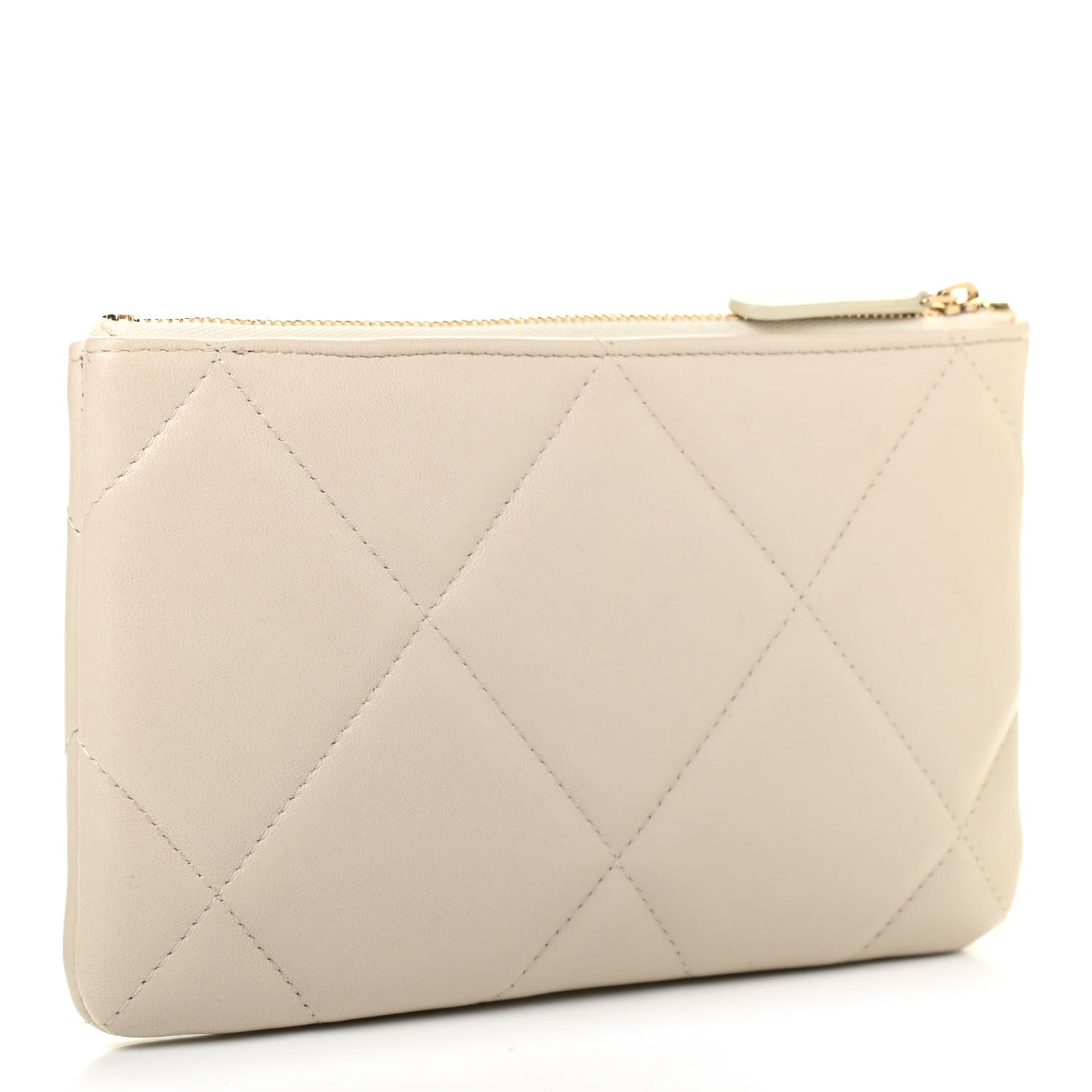Goatskin Quilted Small Chanel 19 Pouch White
