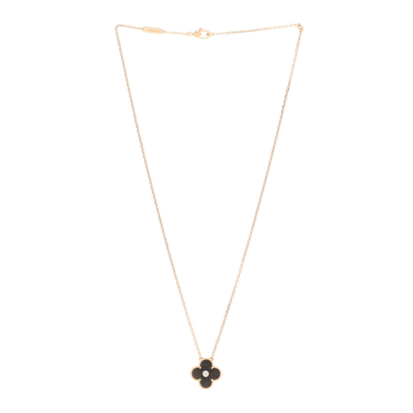 18K Rose Gold Diamond Silver Obsidian Vintage Alhambra Pendant Necklace