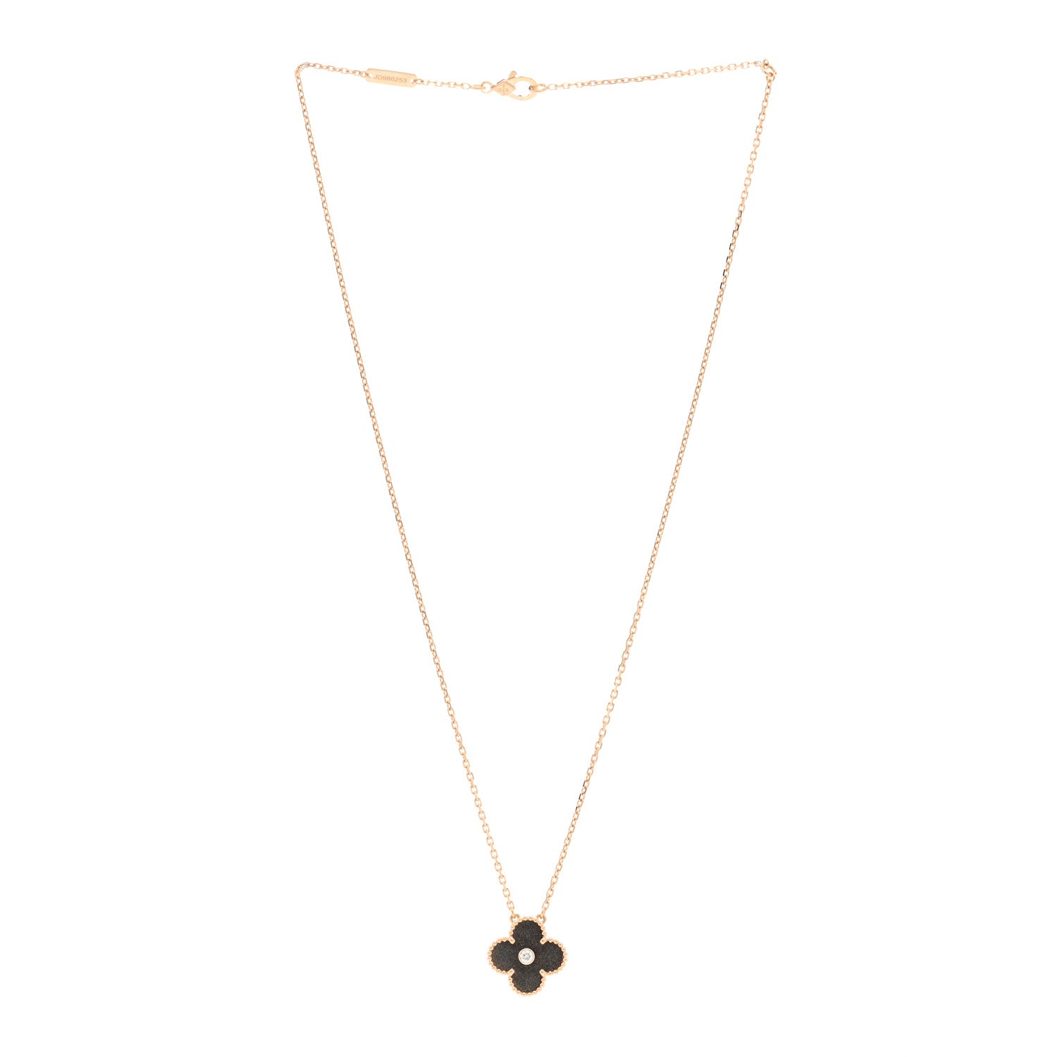 Van Cleef & Arpels 18K Rose Gold Diamond Silver Obsidian Vintage Alhambra Pendant Necklace 3 of 5