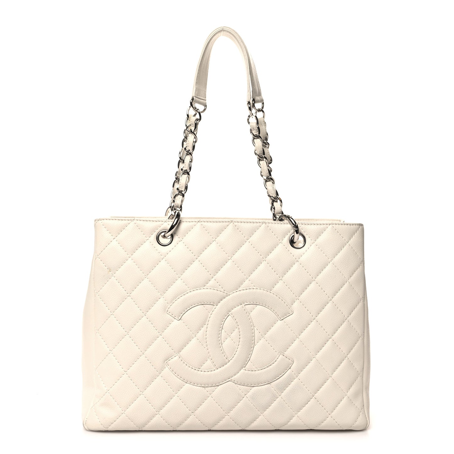 Caviar Quilted Grand Shopping Tote GST White
