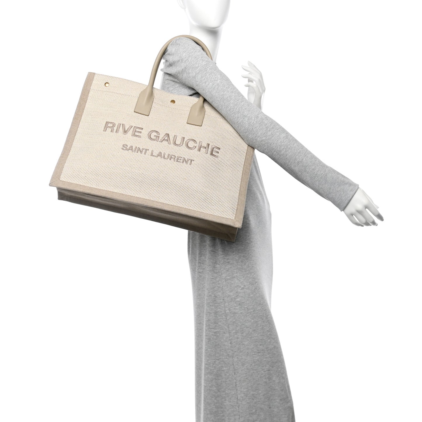 Linen Calfskin Small Rive Gauche Tote Beige Sea Salt