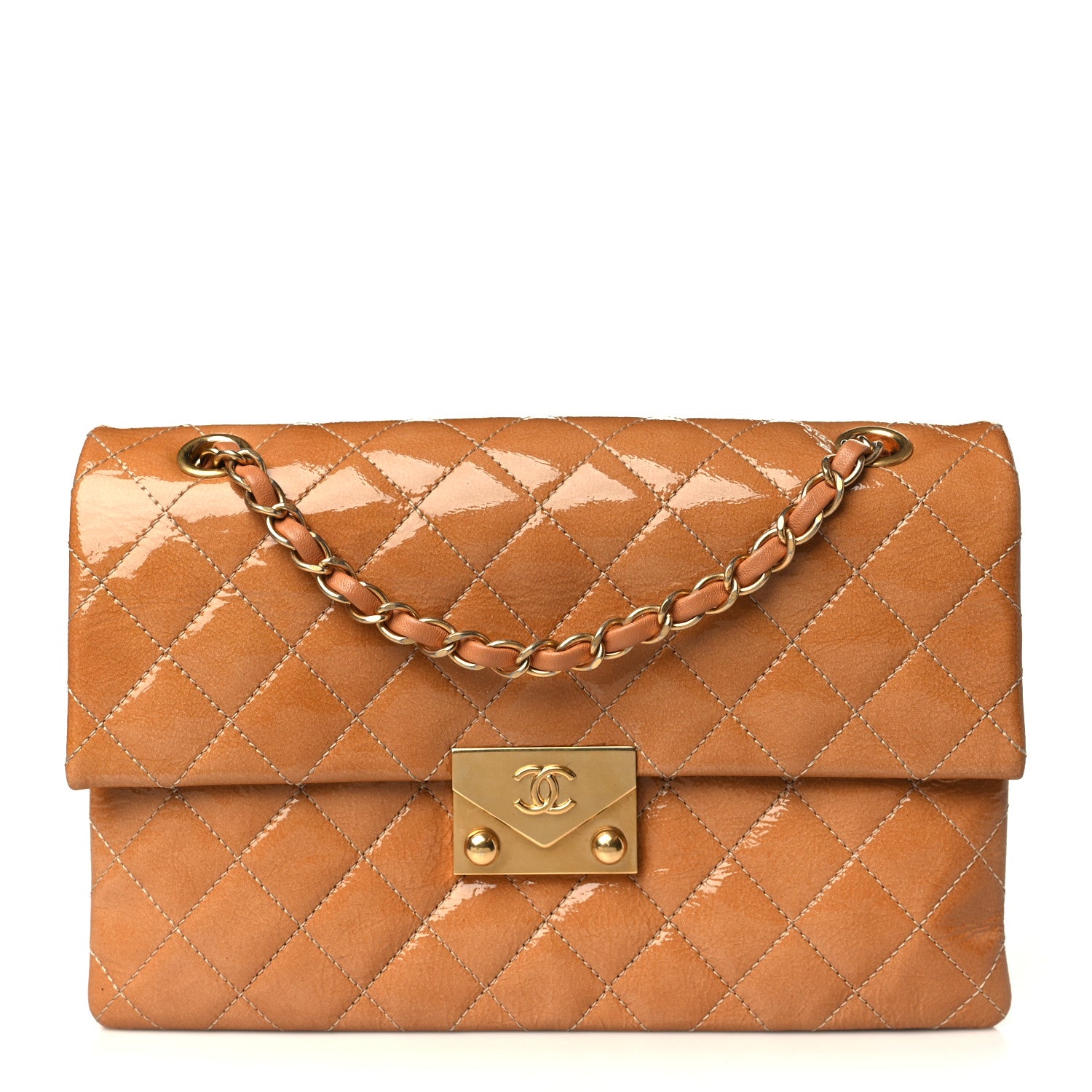 Chanel Patent Goatskin Quilted Small 3 Pocket Accordion Flap Brown