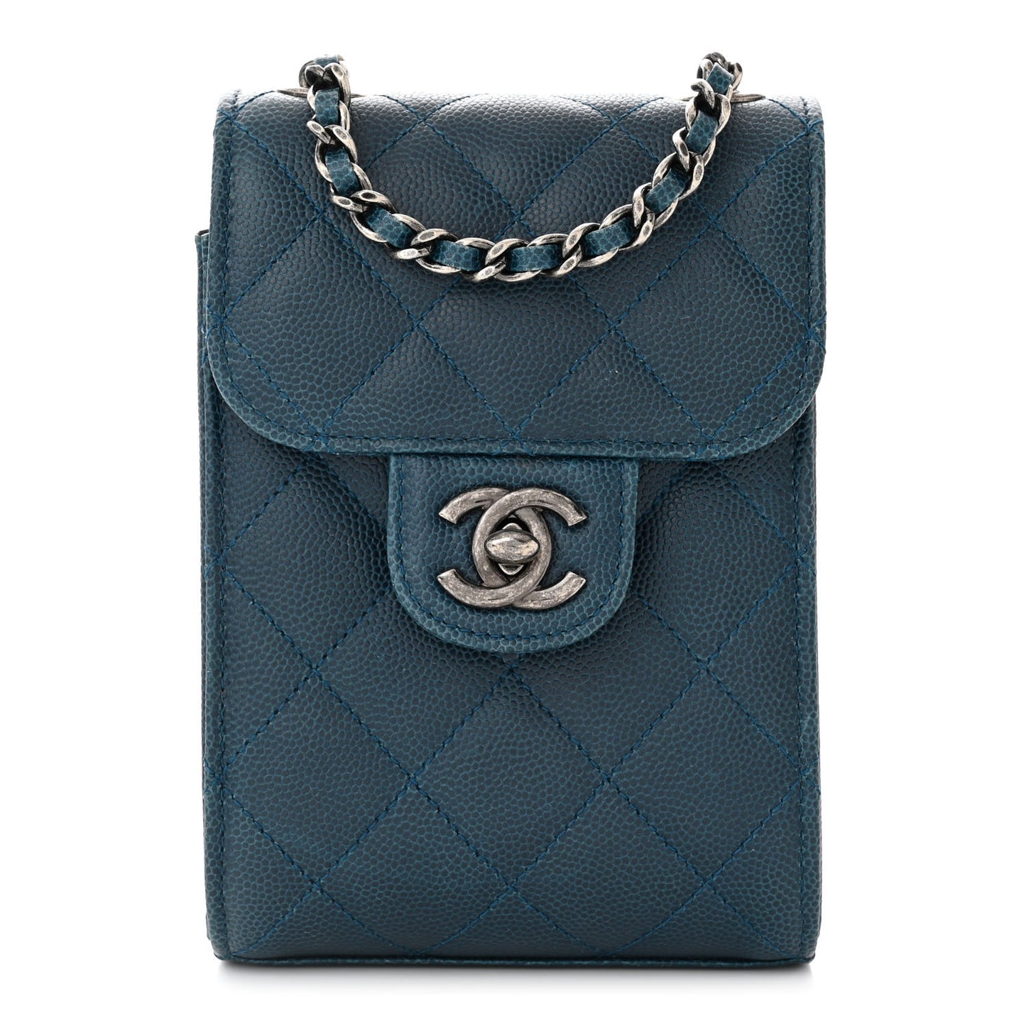 Caviar Quilted Extra Mini Wallet On Chain WOC Blue