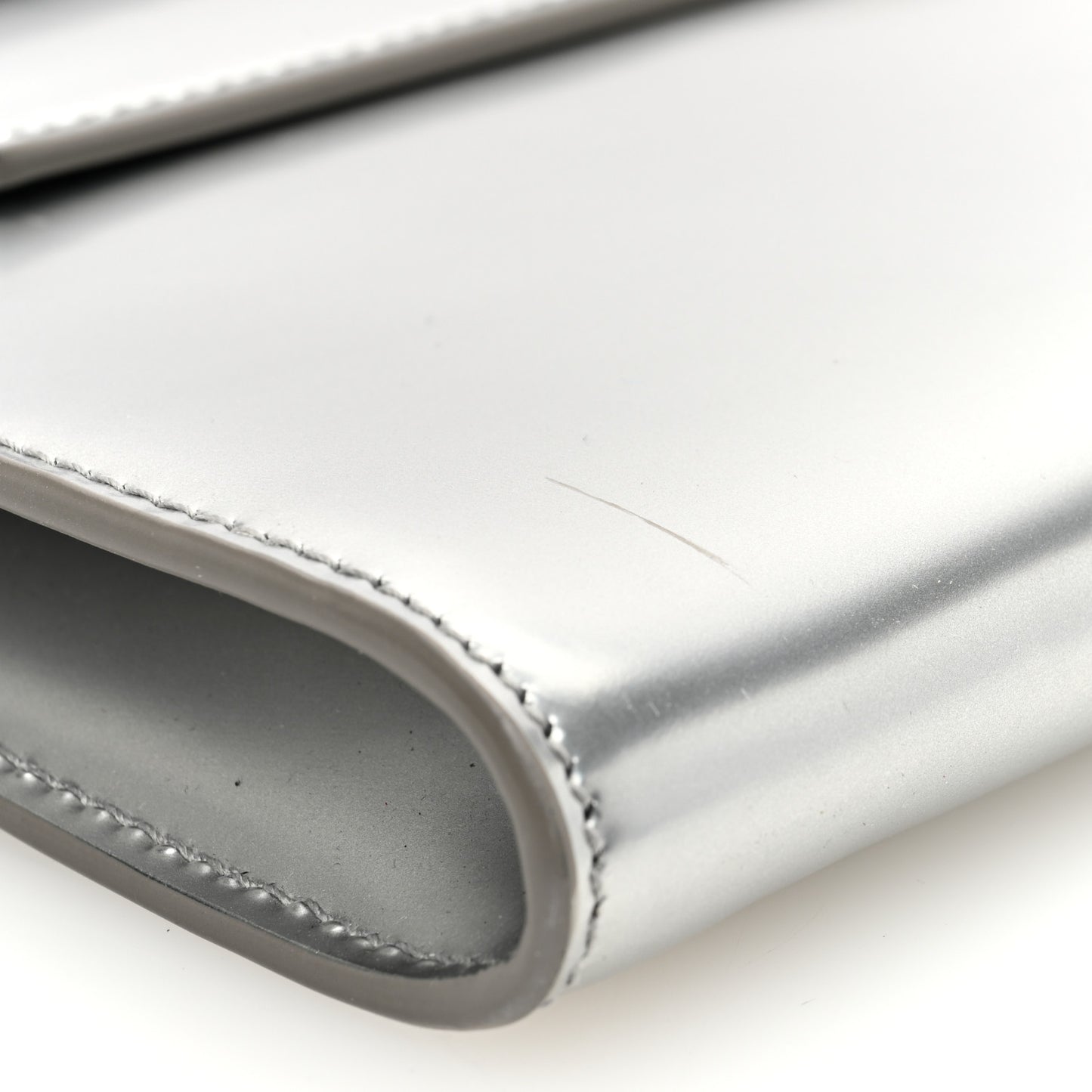 Metallic Calfskin Manhattan Chain Clutch Metal Argento