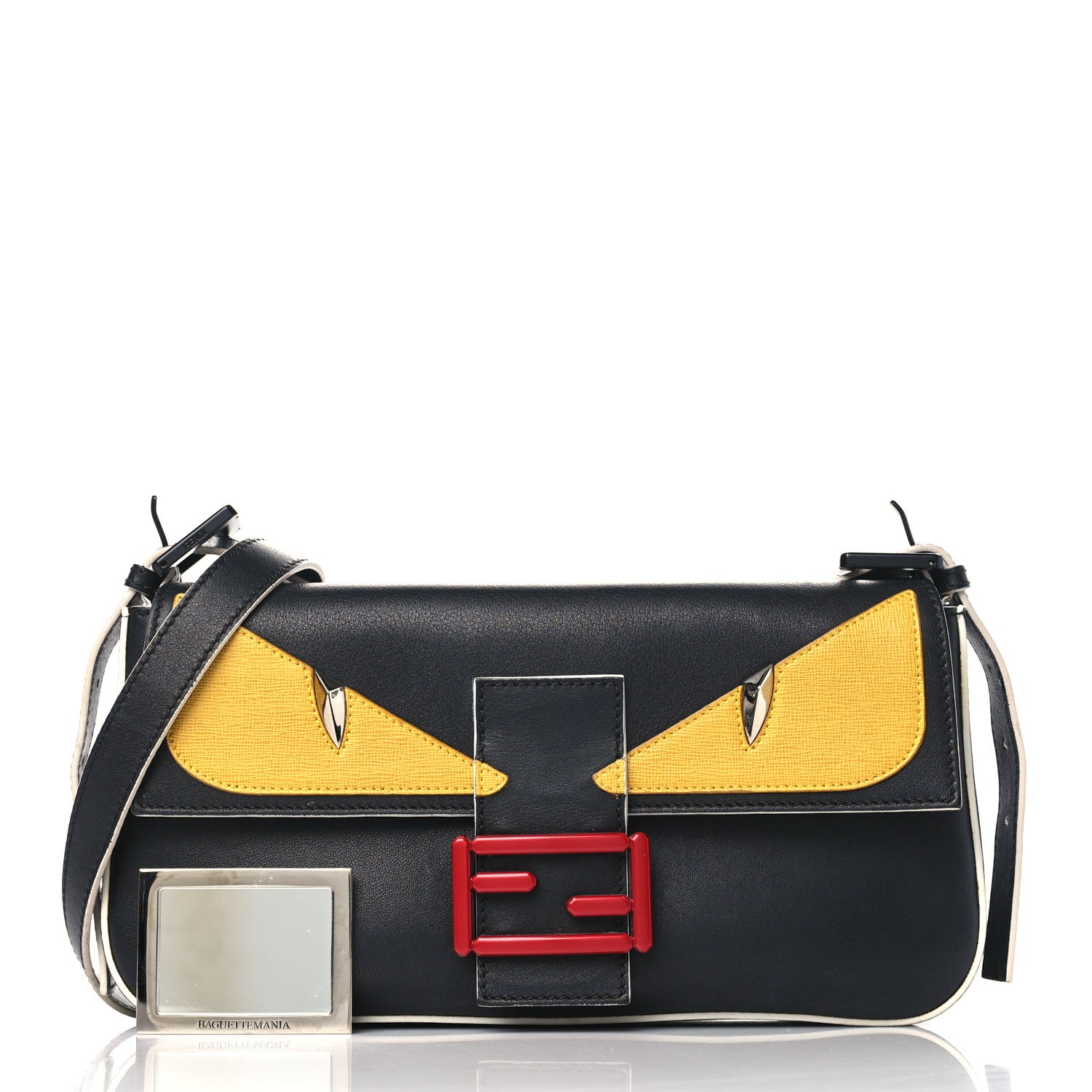 Fendi Vitello Dolce Elite Monster Eyes Bi-Color Baguette Black Yellow 3 of 12