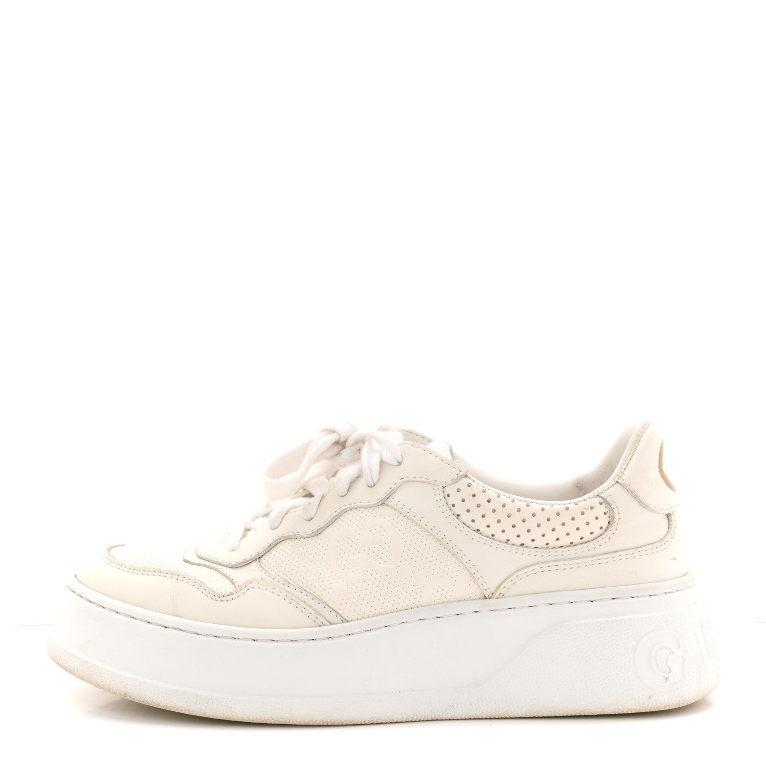 GUCCI スニーカー　37 Gucci Calfskin GG Tennis Embossed Perforated Womens Platform 55mm