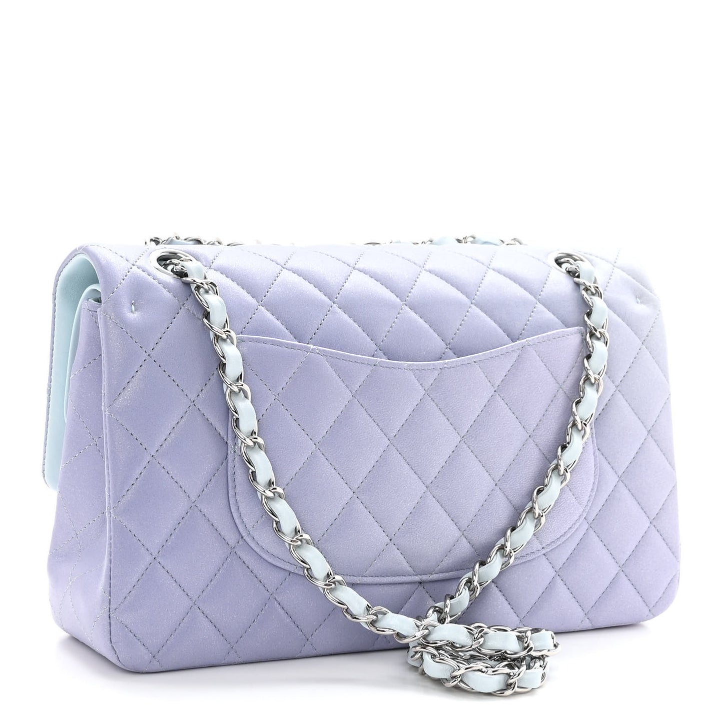 Perforated Lambskin Quilted Medium Double Flap Light Blue Light Purple White