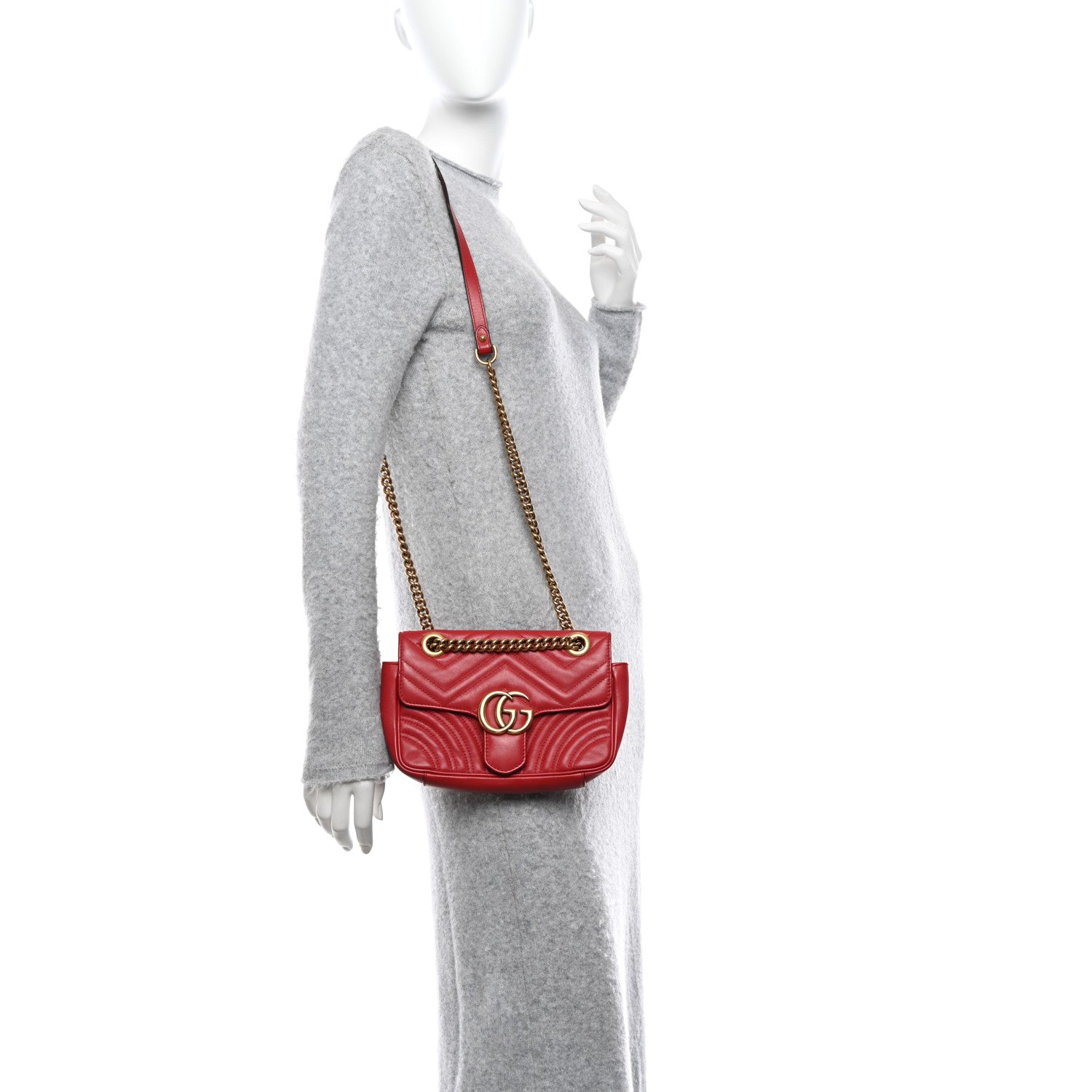 Gucci Calfskin Matelasse Mini GG Marmont Shoulder Bag Hibiscus Red 2 of 16