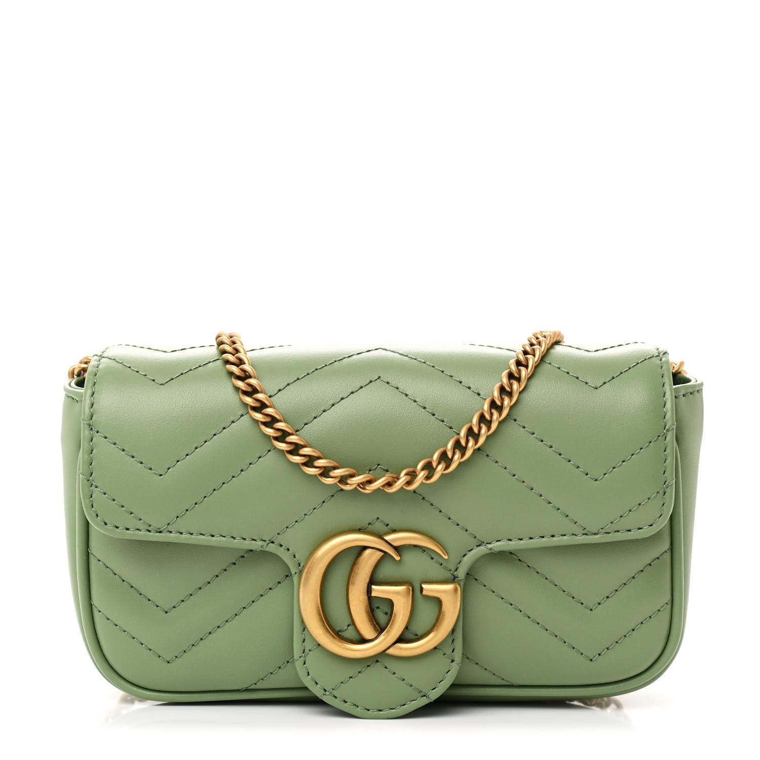 Gucci Calfskin Matelasse Super Mini GG Marmont Shoulder Bag Salamander Green 1 of 11