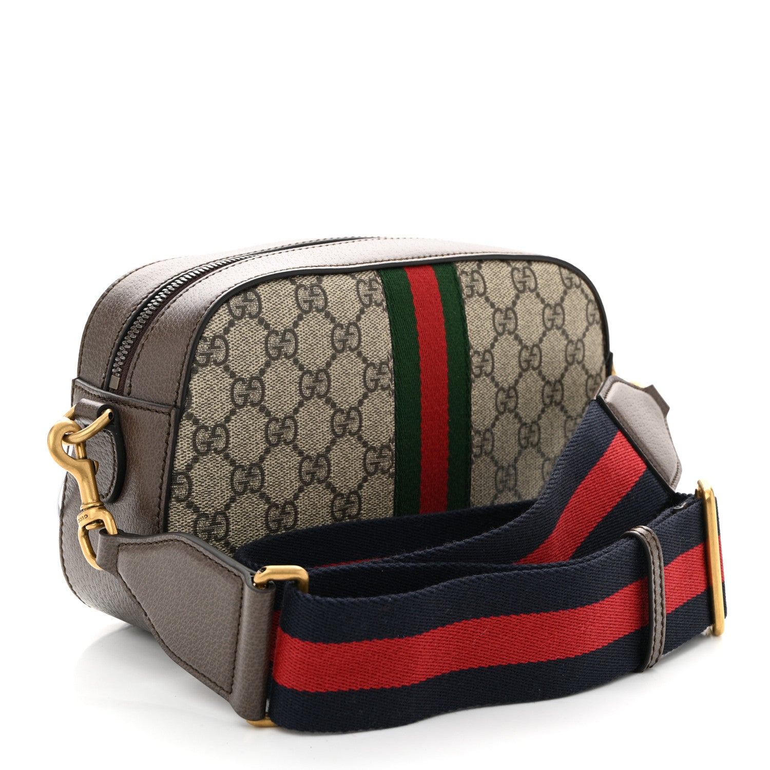 Gucci GG Supreme Monogram Textured Dollar Calfskin Web Ophidia Wristlet Shoulder Bag Beige Ebony New Acero 3 of 10