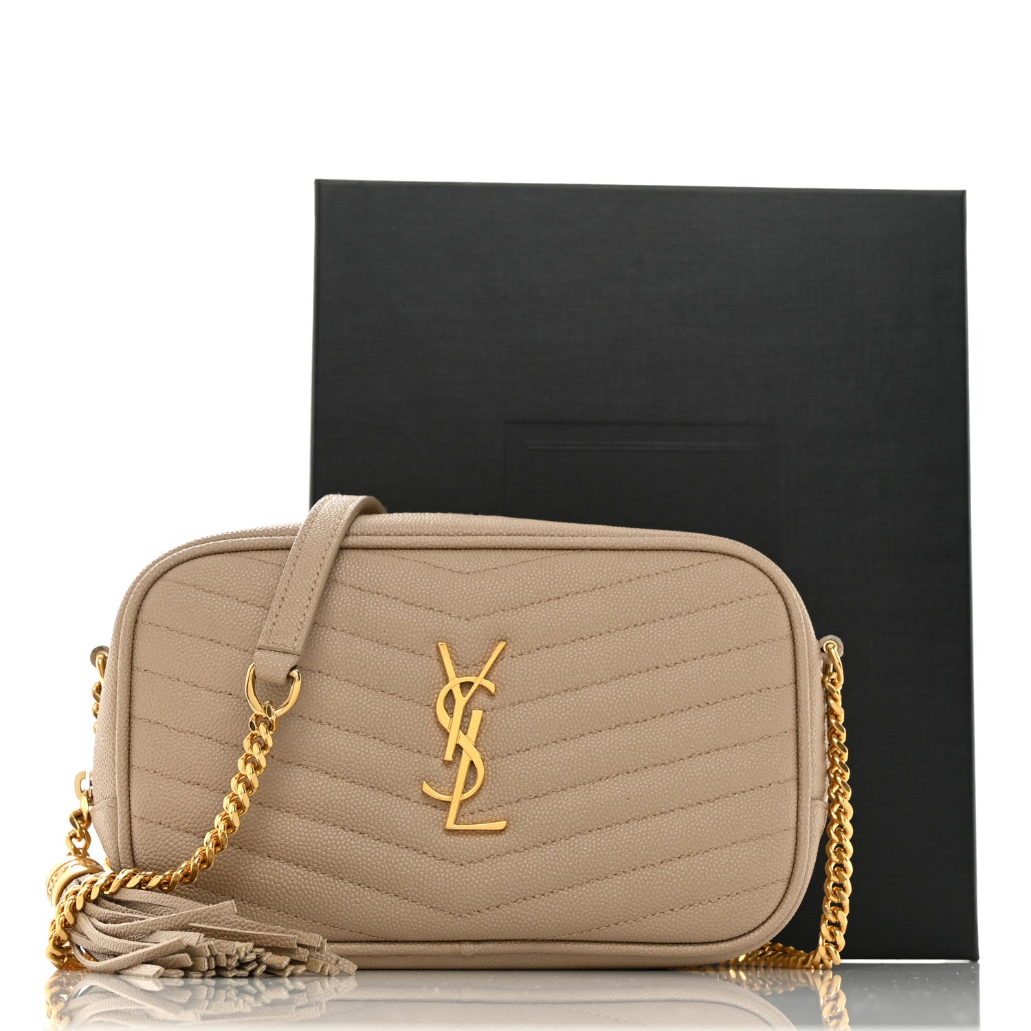 Saint Laurent Grain De Poudre Matelasse Monogram Mini Lou Camera Bag Dark Beige 12 of 12