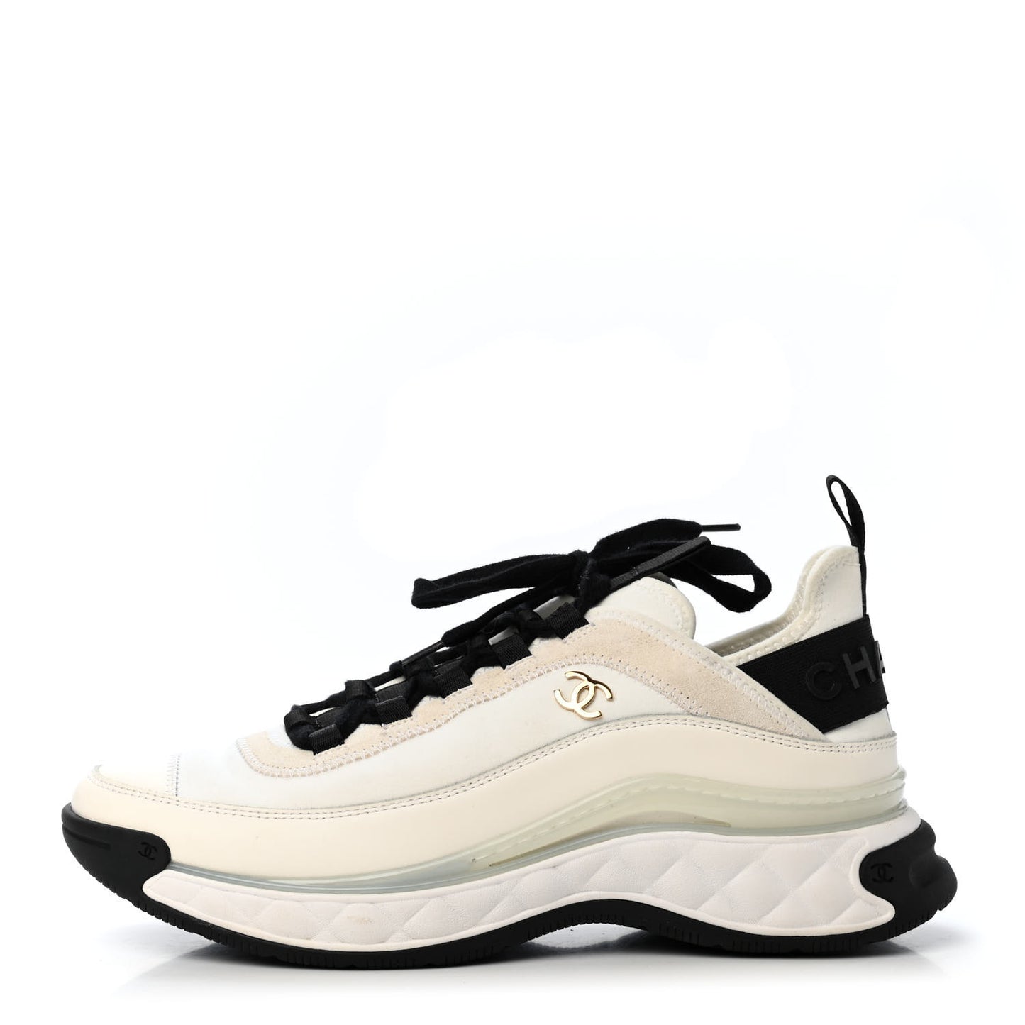 Velvet Calfskin Mixed Fibers CC Sneakers 40 Ivory Black