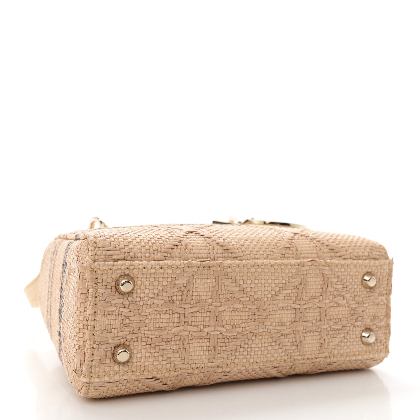 Raffia Woven Cannage Embroidered Mini Lady D-Lite Natural Black