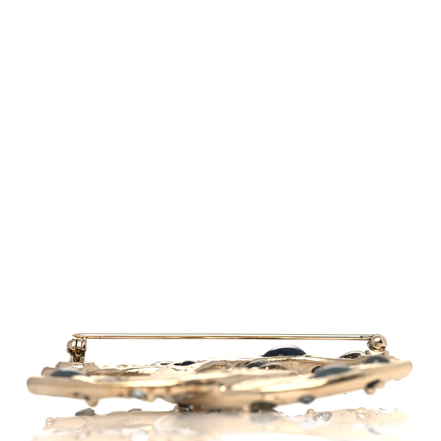 Metal Resin Crystal CC Brooch Gold