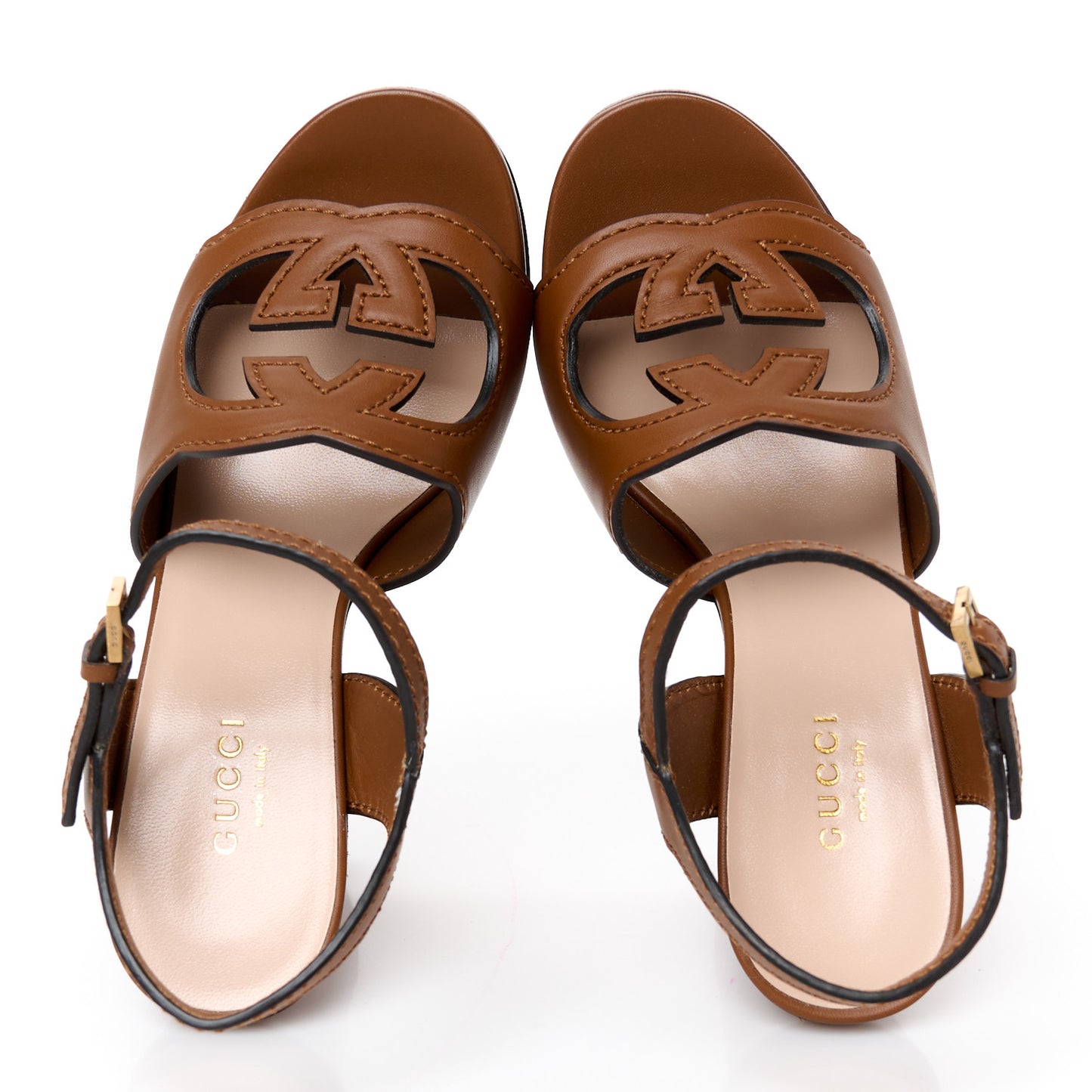 Cosmos Softy Calfskin Wooden Interlocking G Cut-Out 30/120mm Platform Sandals 35.5 Cuir
