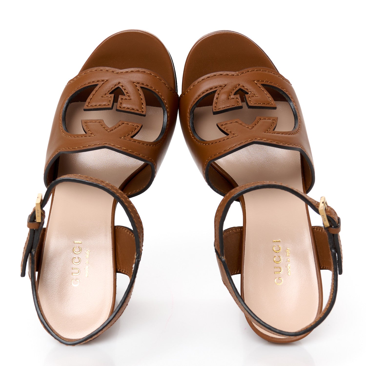 Gucci Cosmos Softy Calfskin Wooden Interlocking G Cut-Out 30/120mm Platform Sandals 35.5 Cuir 5 of 9