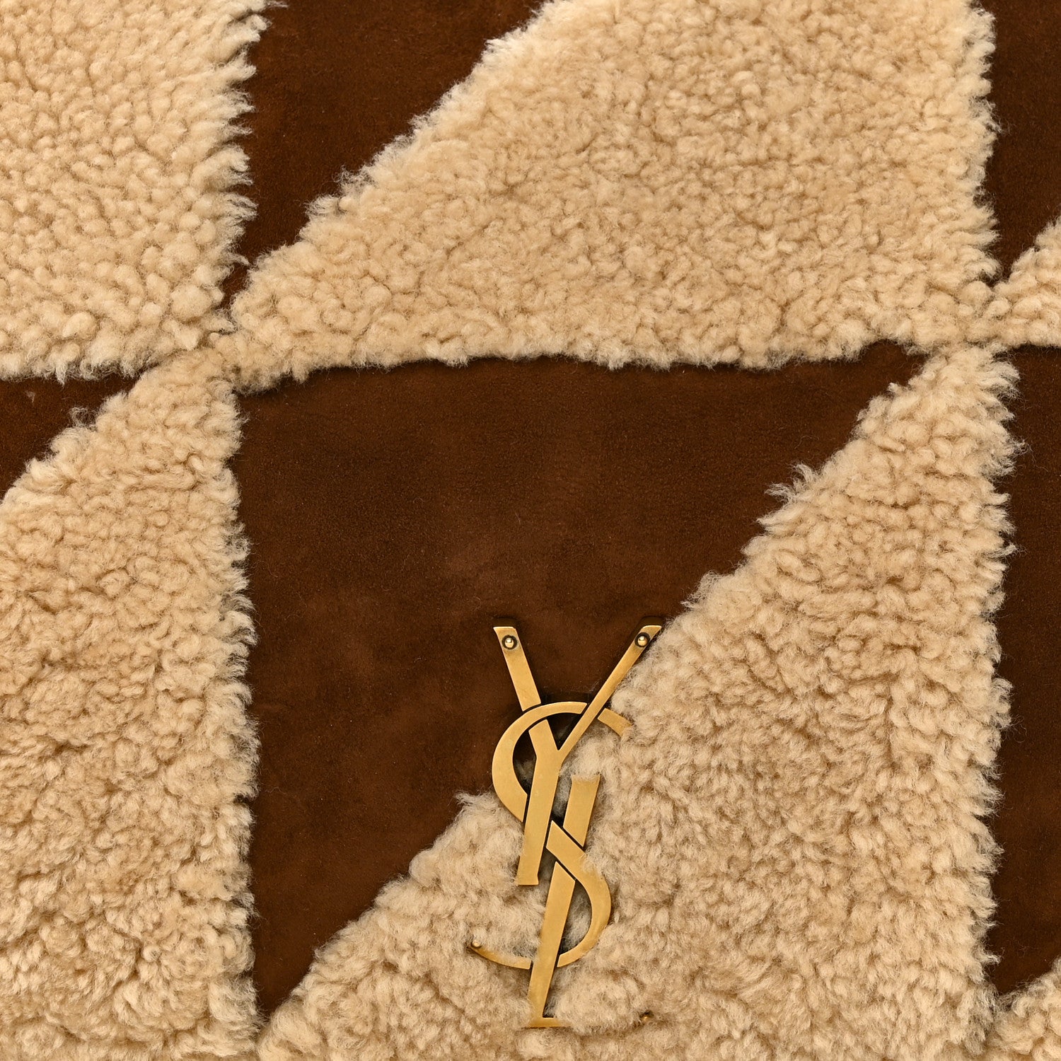 Saint Laurent Suede Shearling Patchwork Monogram Giant Jamie Brown Beige 9 of 12