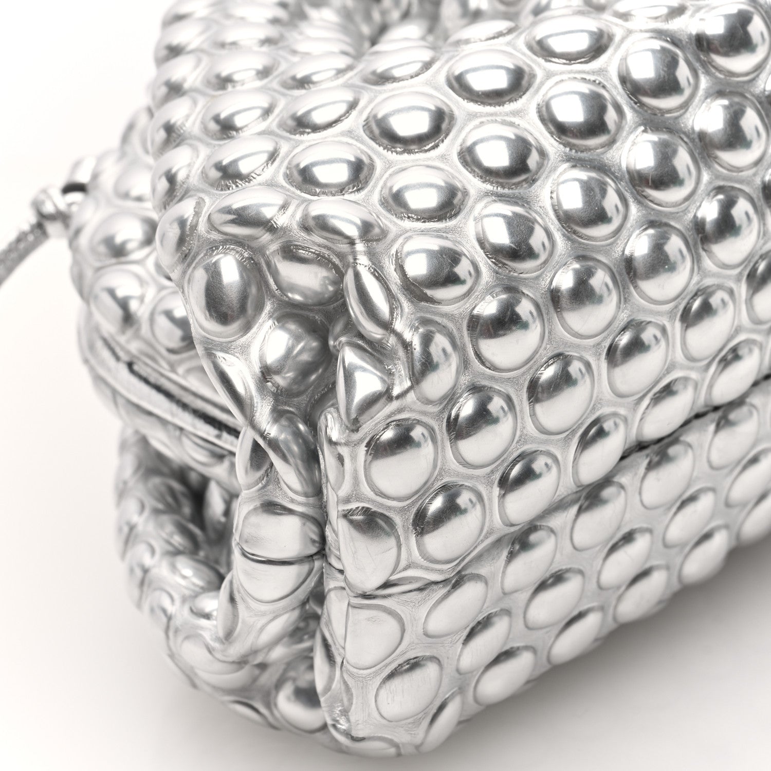 Bottega Veneta Metallic Fabric Bubble Wrap The Mini Pouch Silver 6 of 7