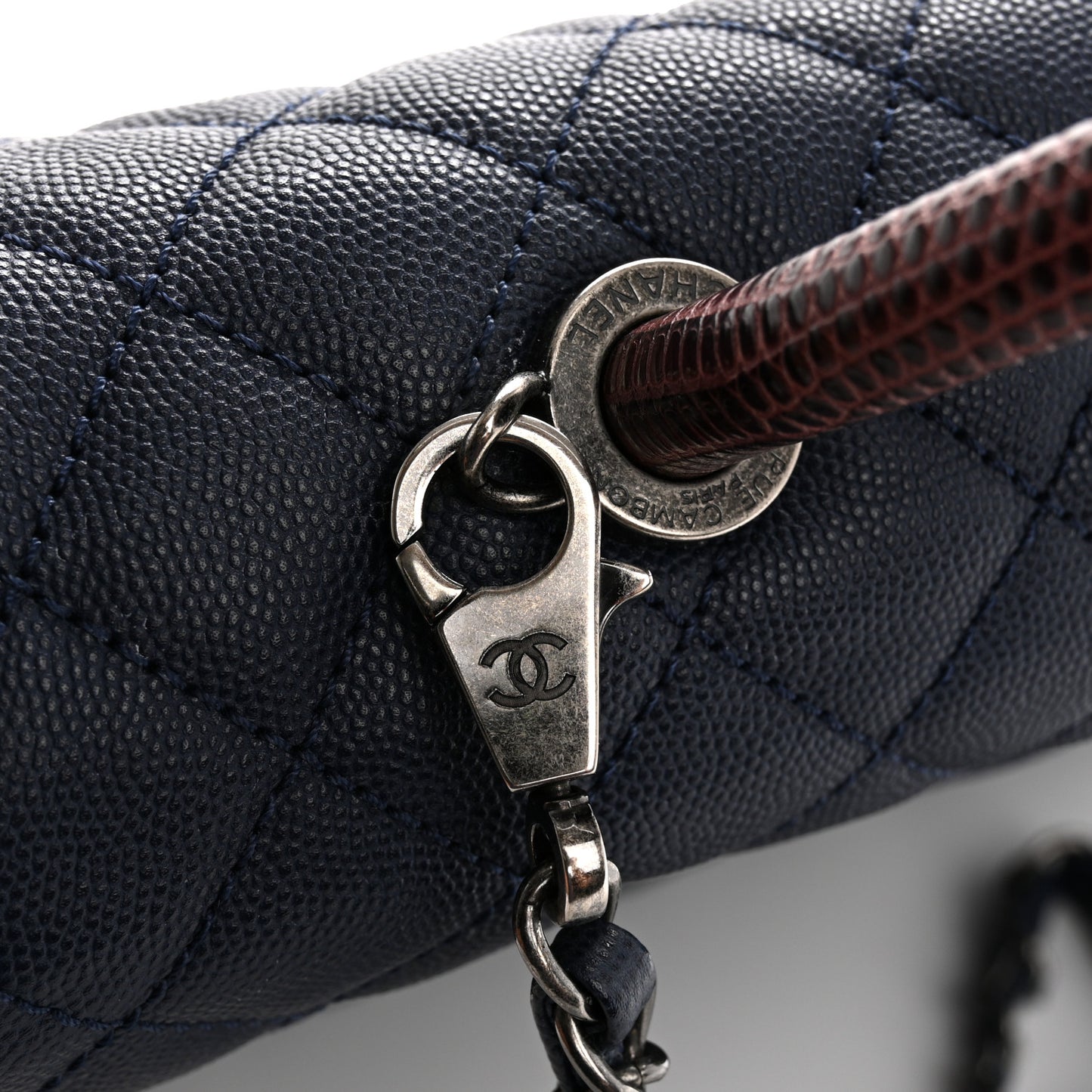 Caviar Lizard Quilted Large Coco Handle Flap Blue